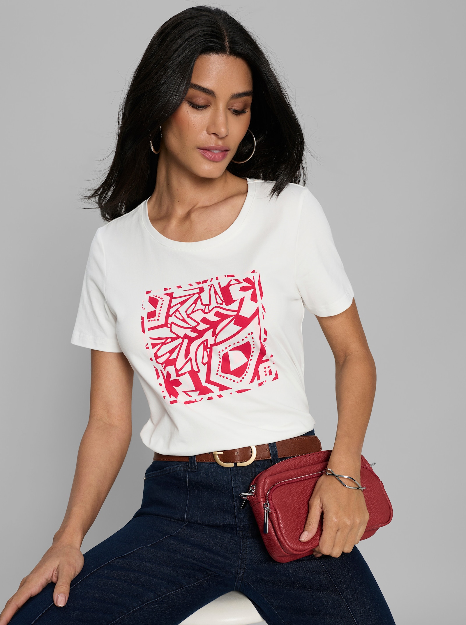 heine Kurzarmshirt mit Front-Print - ecru