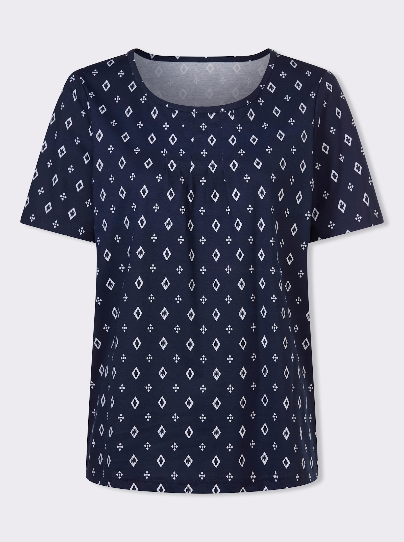 Kurzarmshirt im Minimal-Muster - marine-weiss-bedruckt