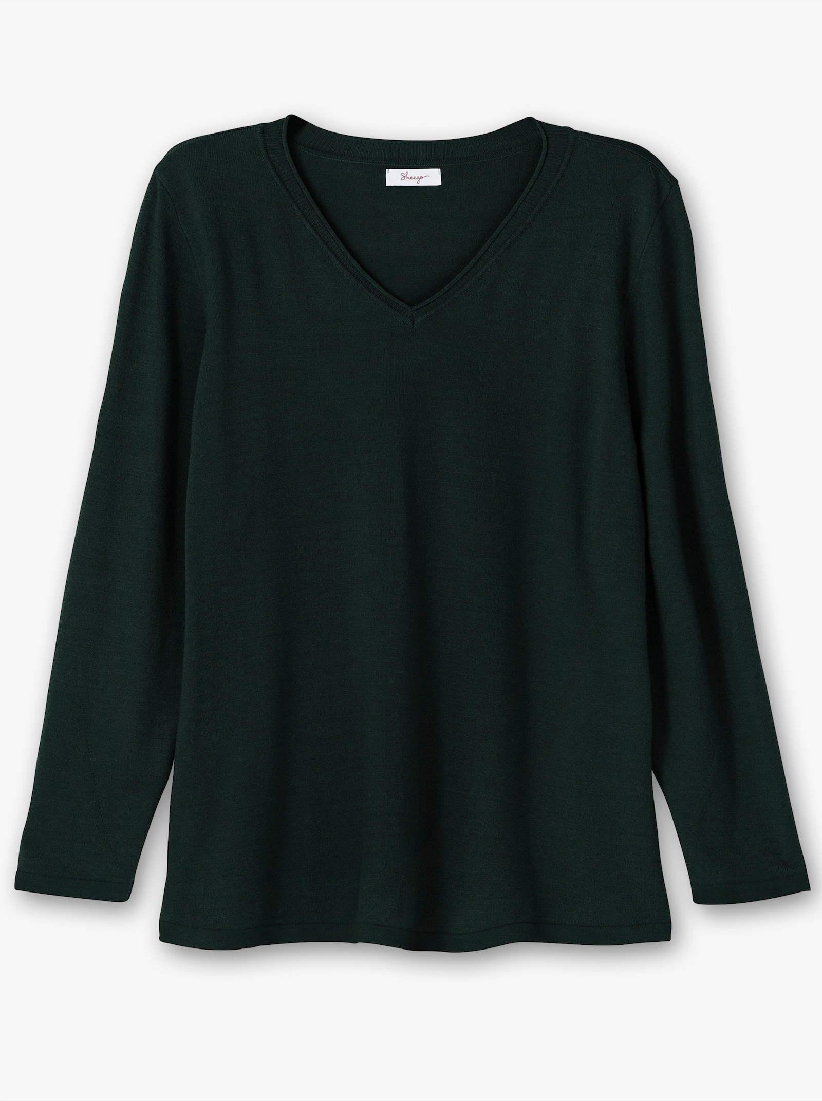 sheego Pullover met V-hals van fluweelzacht materiaal - diepgroen