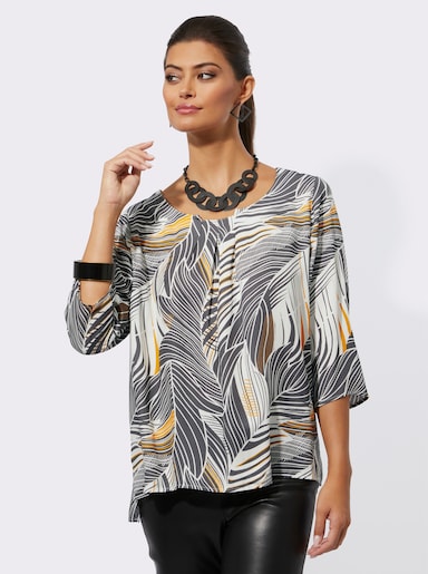 Druckbluse in ECOVERO-Qualität - anthrazit-ocker-bedruckt