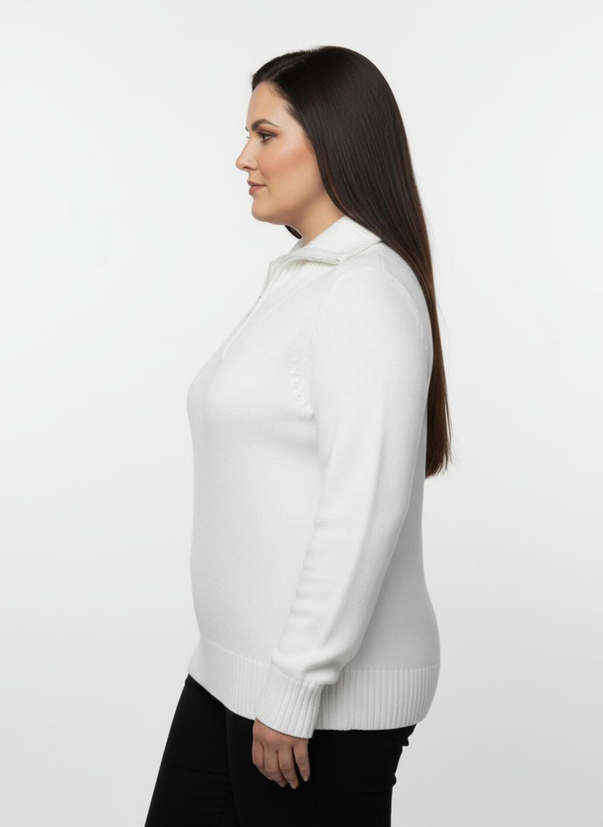 Troyer mit breiten Rippabschlüssen - wollweiß