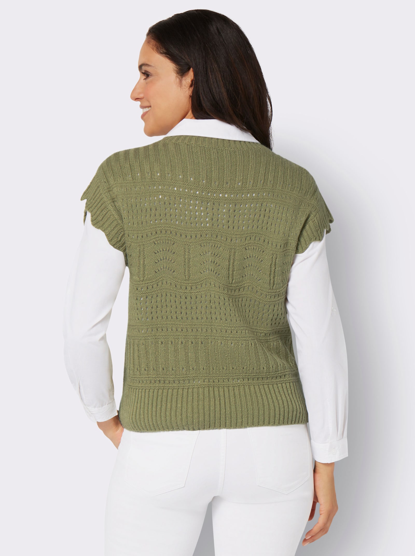 Débardeur en tricot avec bord ondulé - vert roseau