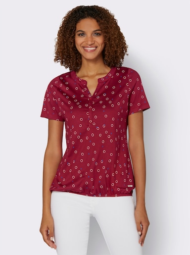 Print-Shirt mit elastischem Saum - kirsche-weiß-bedruckt