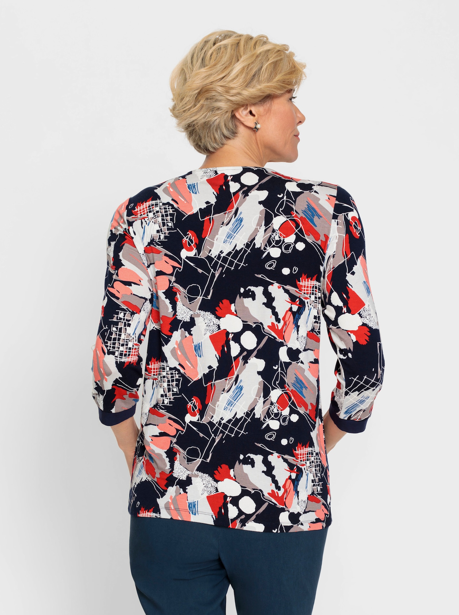 2-in-1-Shirt mit Einsatz vorne - marine-koralle-bedruckt