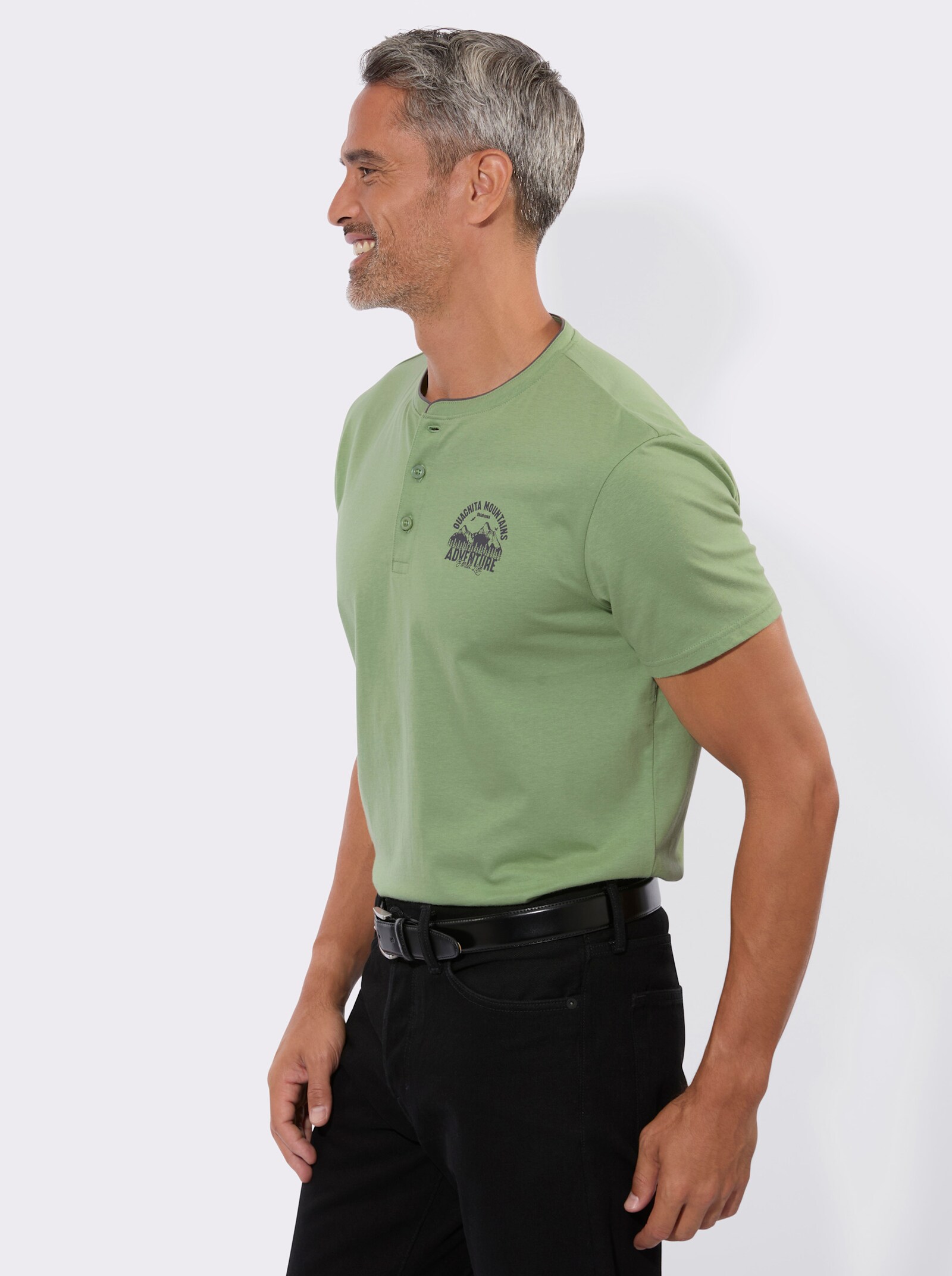 Henleyshirt mit kleinem Druck-Motiv - eucalyptus