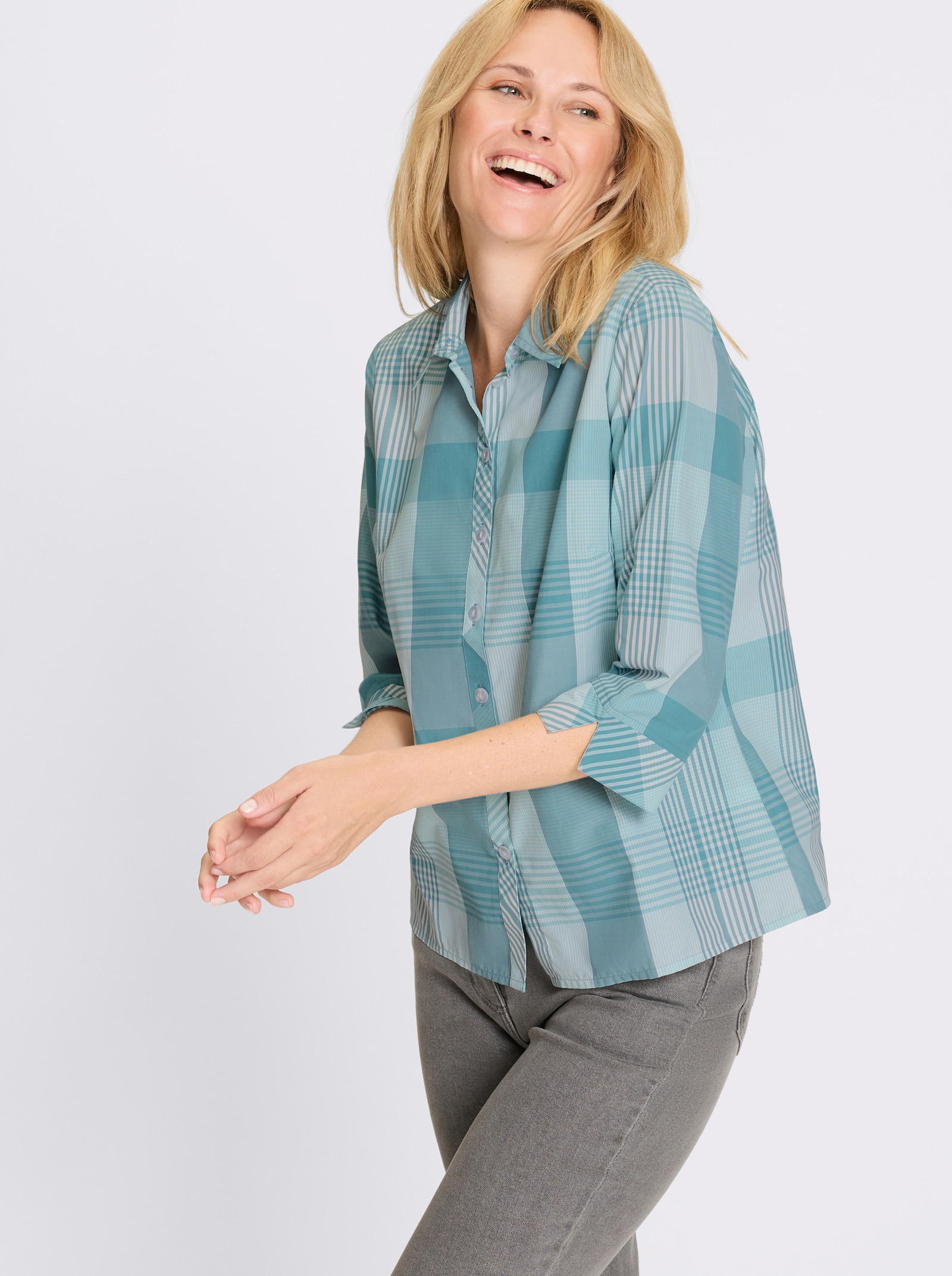 Karobluse - ozean-weiß-kariert