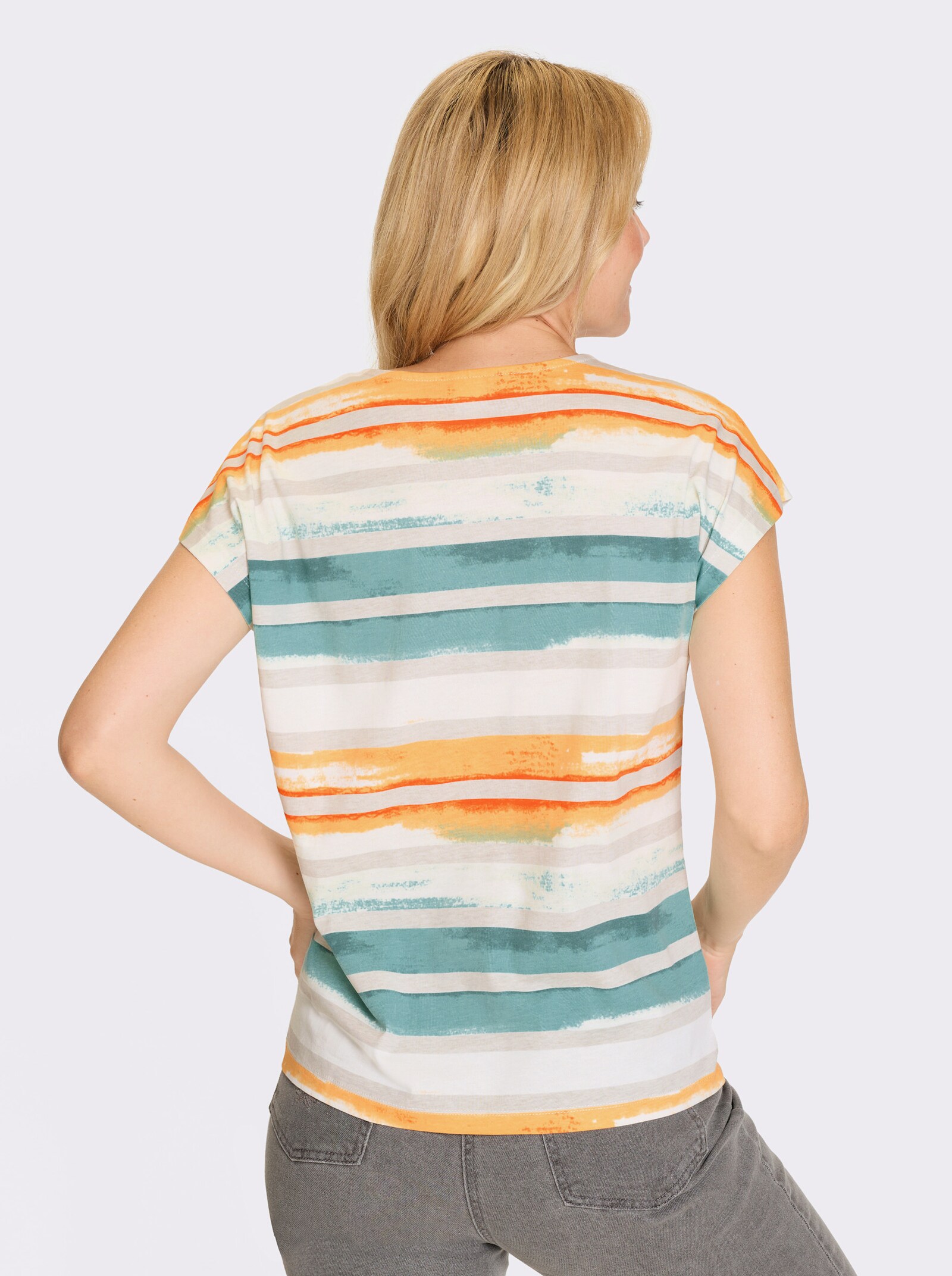 Tričko s kulatým výstřihem s odstupňováním barev - ecru-světlešedá-potisk