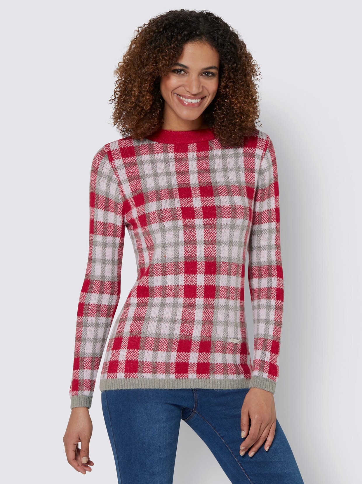 Jacquardpullover - grau-rot-kariert