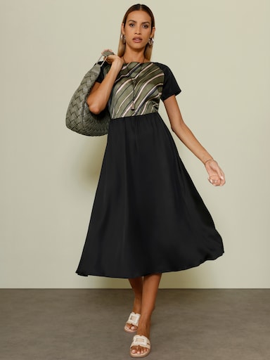 Webkleid mit Reißverschluss hinten - khaki-graphit-gestreift