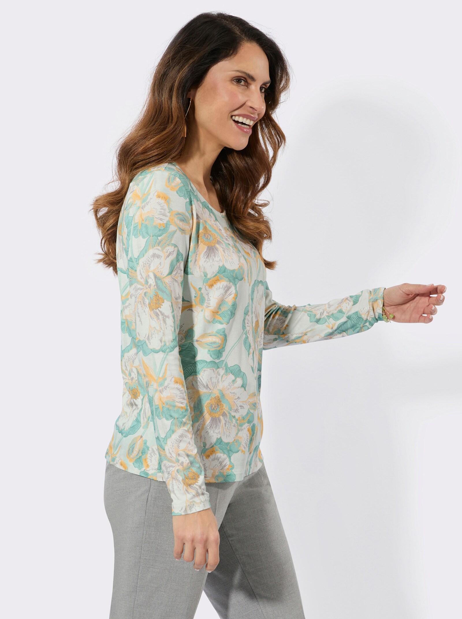 Langarmshirt im Blüten-Dessin - zartmint-salbei