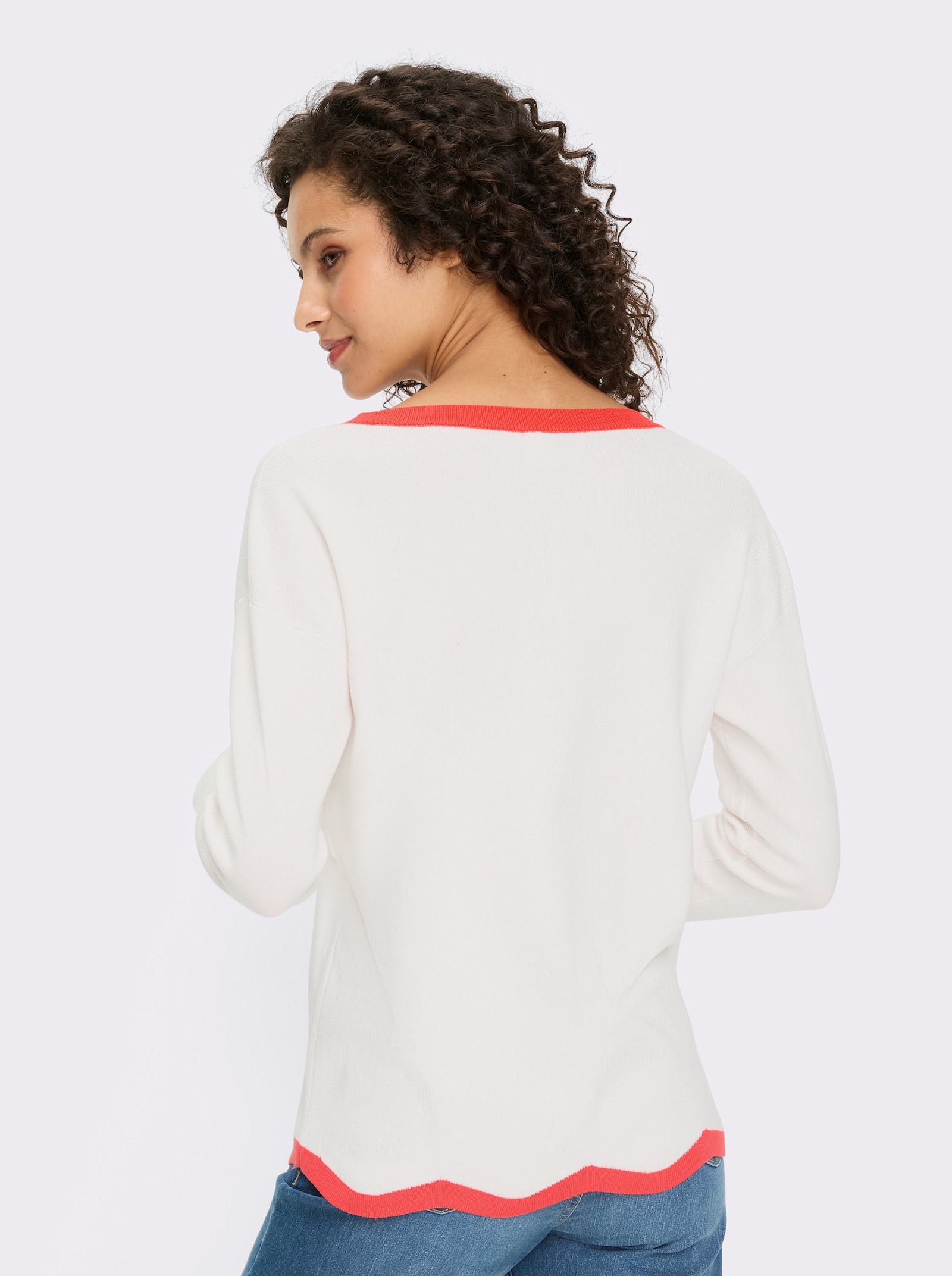 heine Feinstrickpullover mit Kontrast-Abschlüssen - ecru