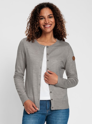 Strickjacke mit Knöpfen in Horn-Optik - steingrau-meliert