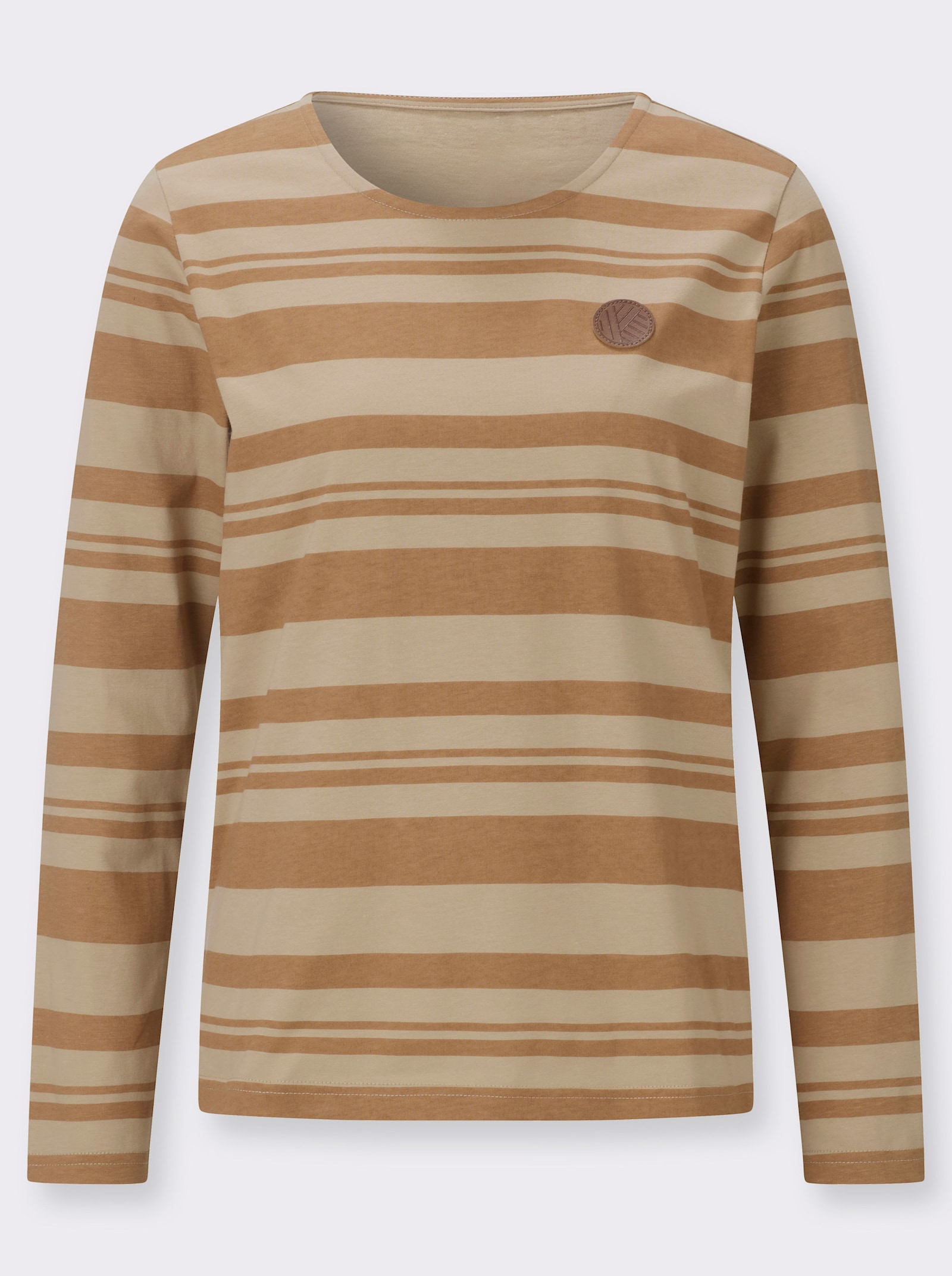 Streifenshirt mit Rundhals-Ausschnitt - beige-camel-gestreift