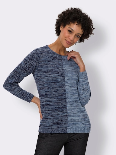 Langarm-Pullover im 2-farbigen Melange-Strick - marine-eisblau-meliert