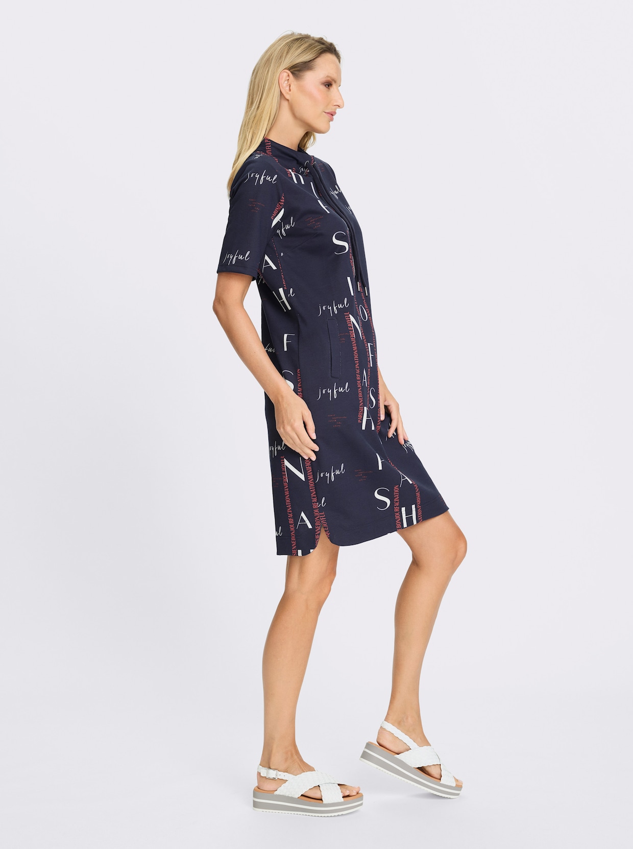 heine Sweatkleid - ecru-marine-bedruckt