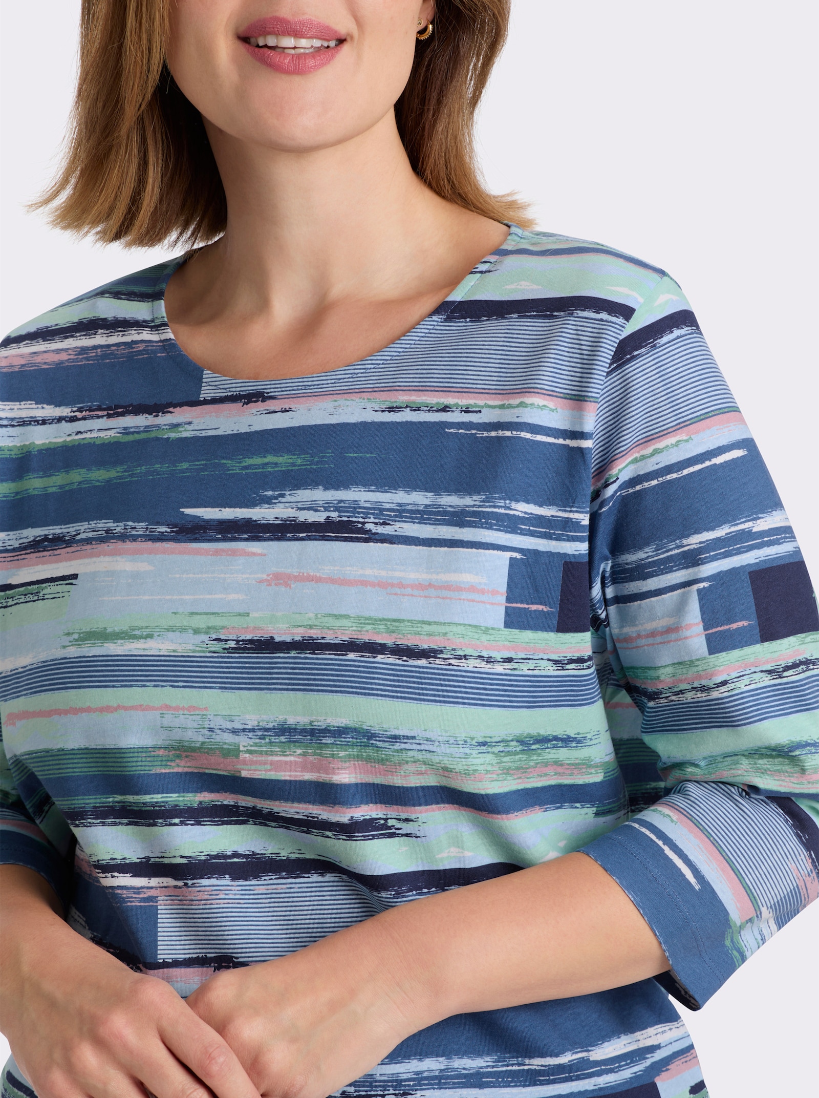 3/4-Arm-Shirt im Streifendessin - jeansblau-kalkmint-bedruckt