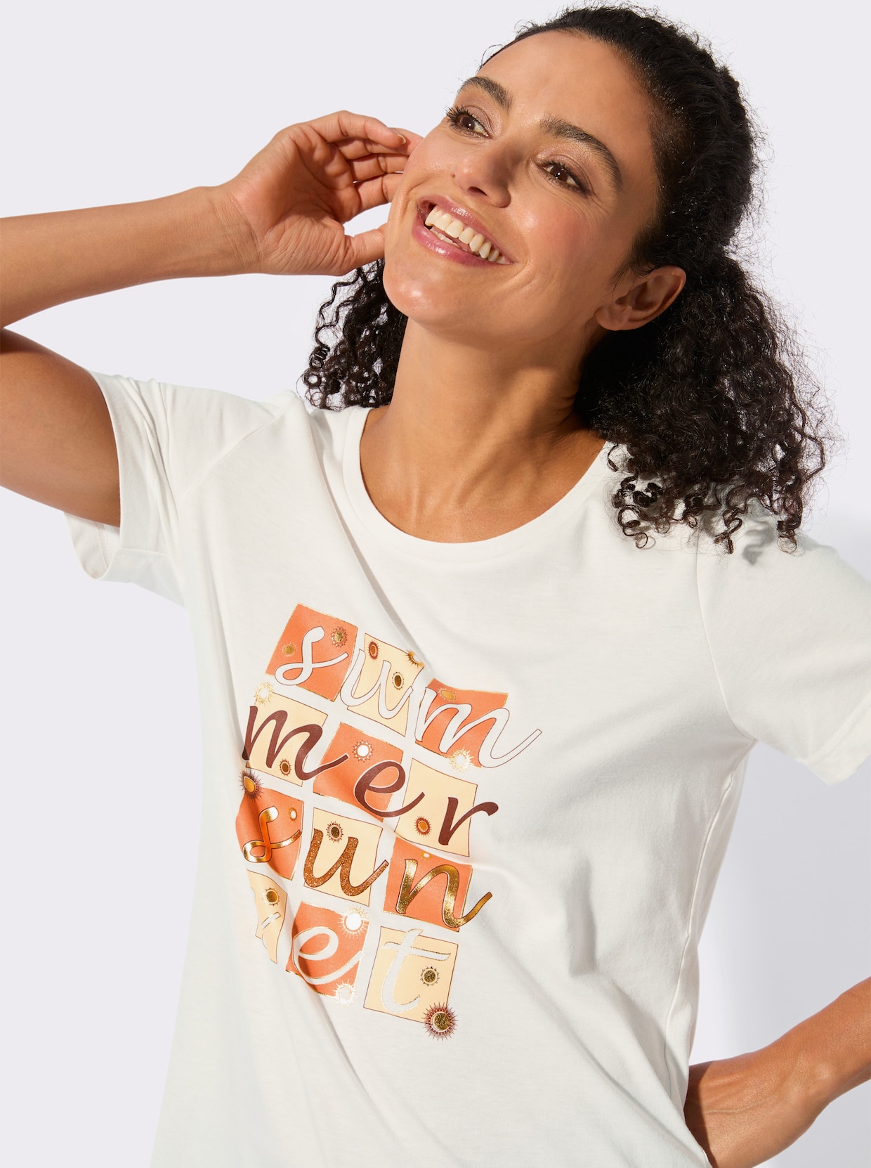 Kurzarmshirt - ecru-papaya