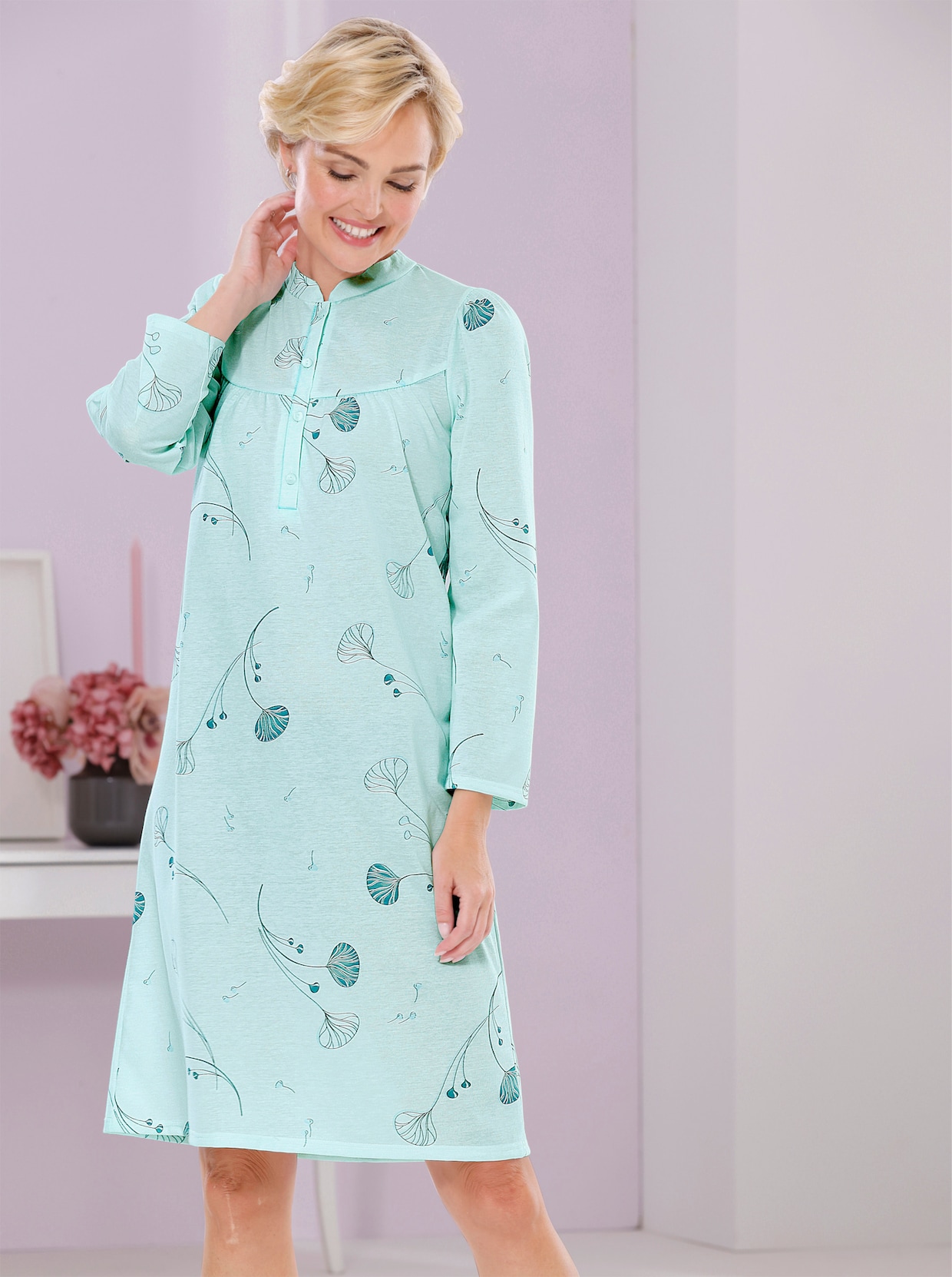 wäschepur Nachthemd - kalkmint-bedruckt