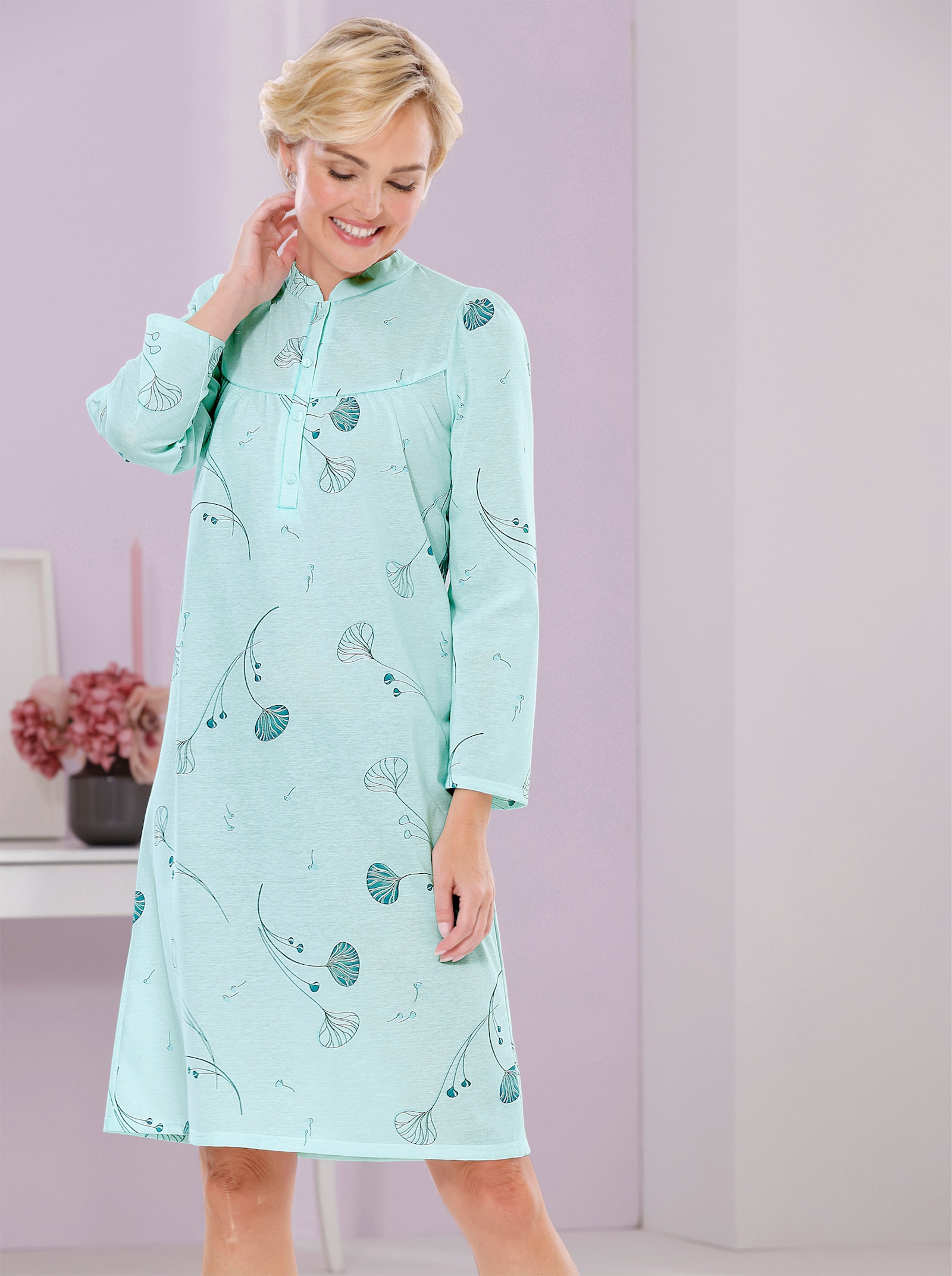 wäschepur Nachthemd in A-Linie - kalkmint-bedruckt