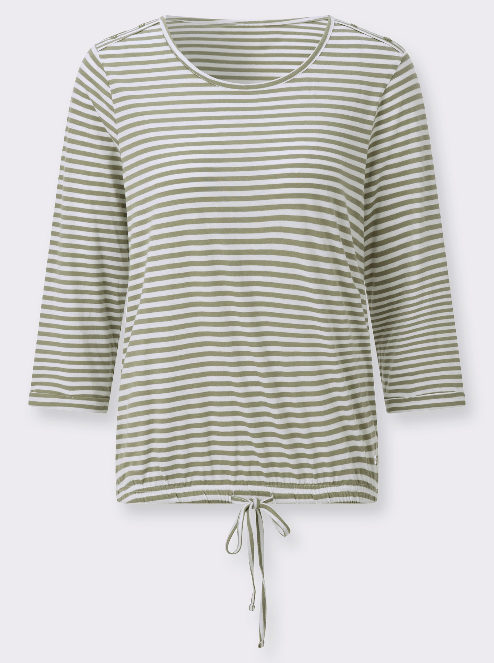 3/4-Arm-Shirt mit Kordel im Saum - schilf-weiß-geringelt