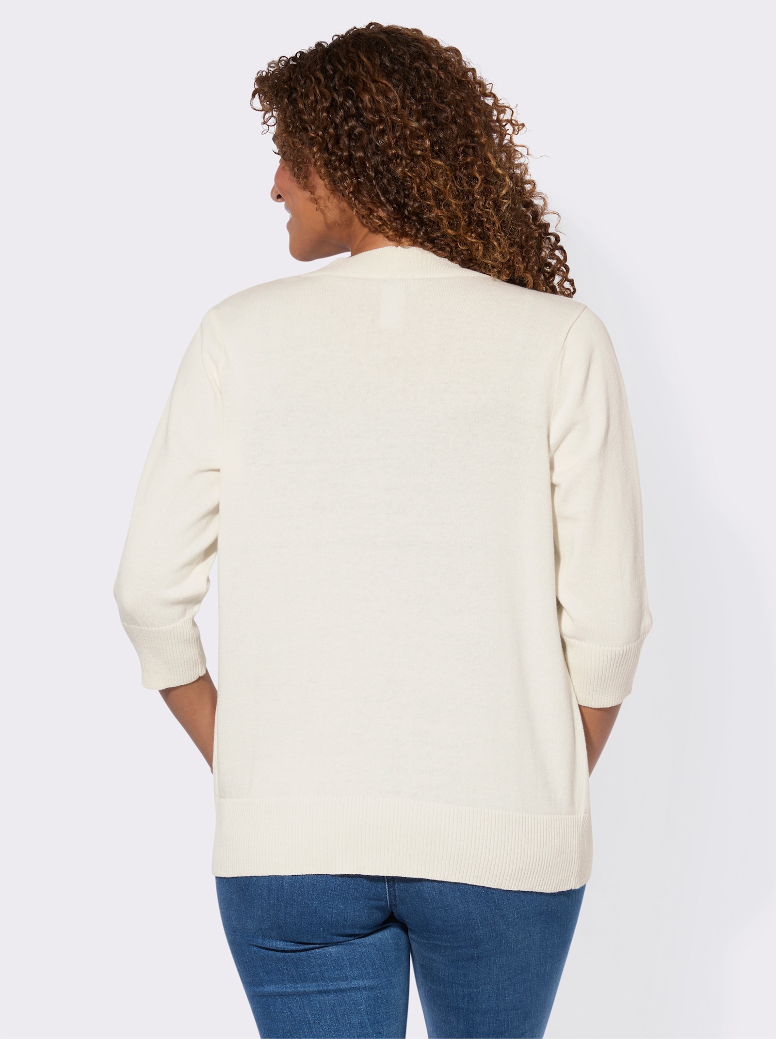 Feinstrickjacke mit gerippten Abschlüssen - ecru