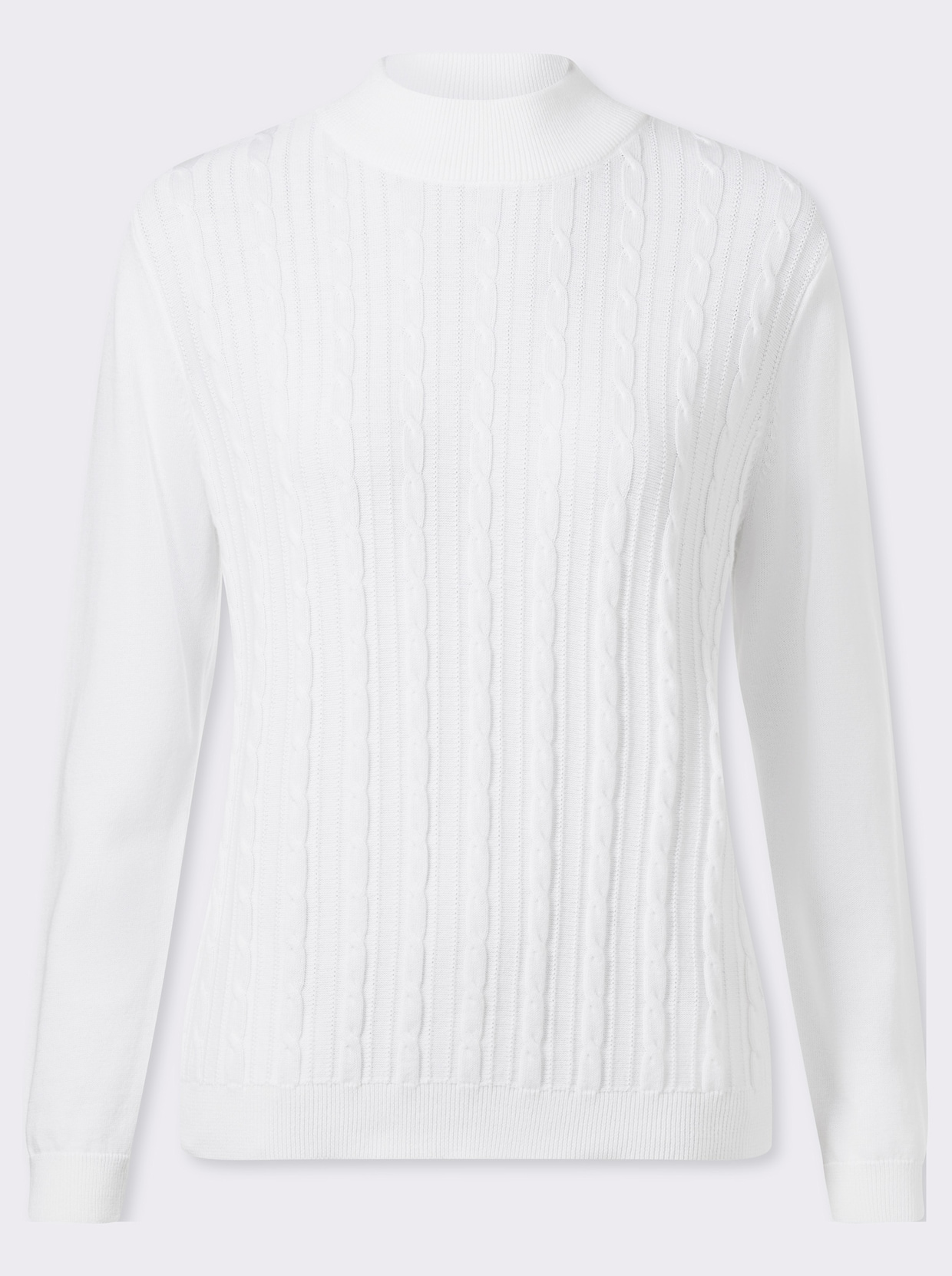 Stehkragenpullover mit Zopfmuster - ecru