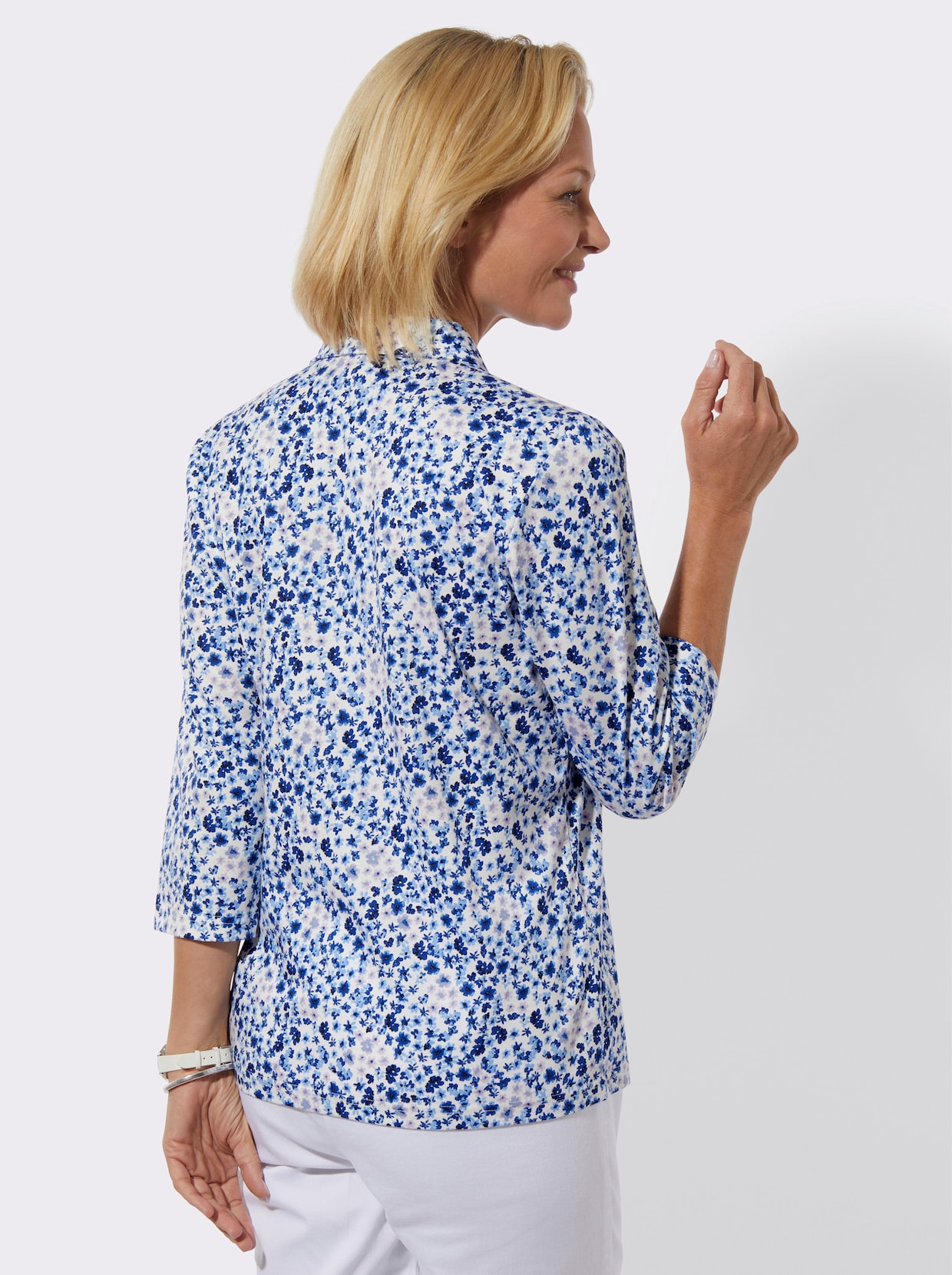 Poloshirt - royalblau-ecru-bedruckt