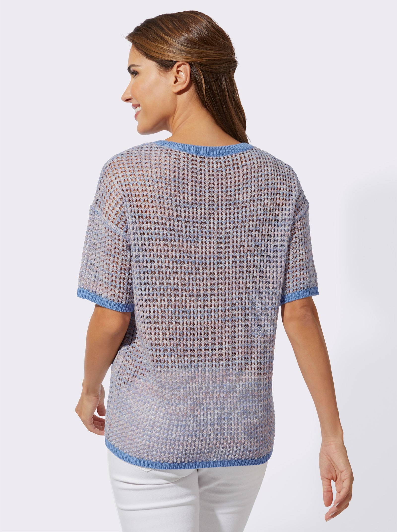 Pullover met korte mouwen en hoekige snit - hemelsblauw gemêleerd