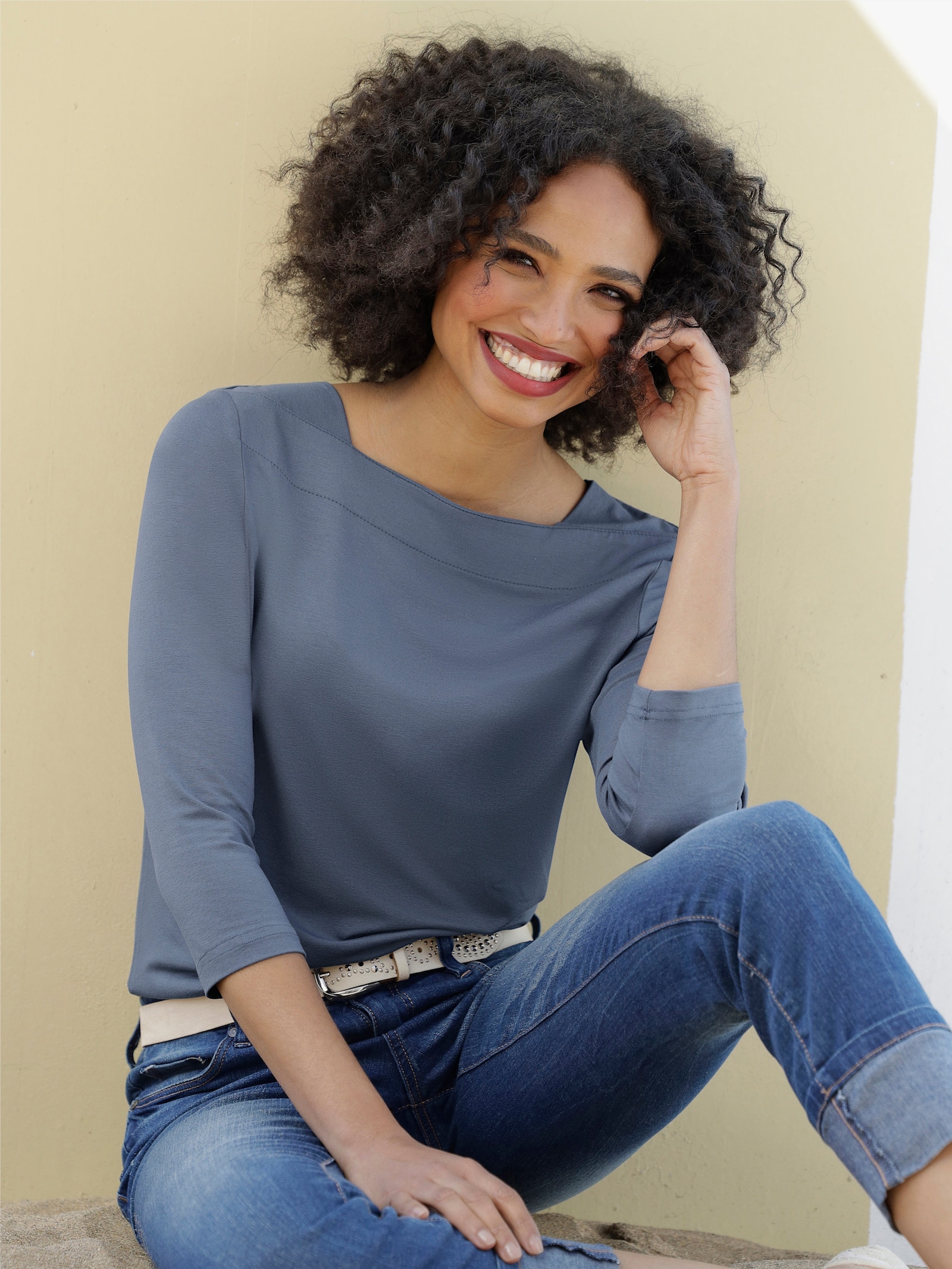 heine 3/4-Arm-Shirt mit U-Boot-Ausschnitt - rauchblau