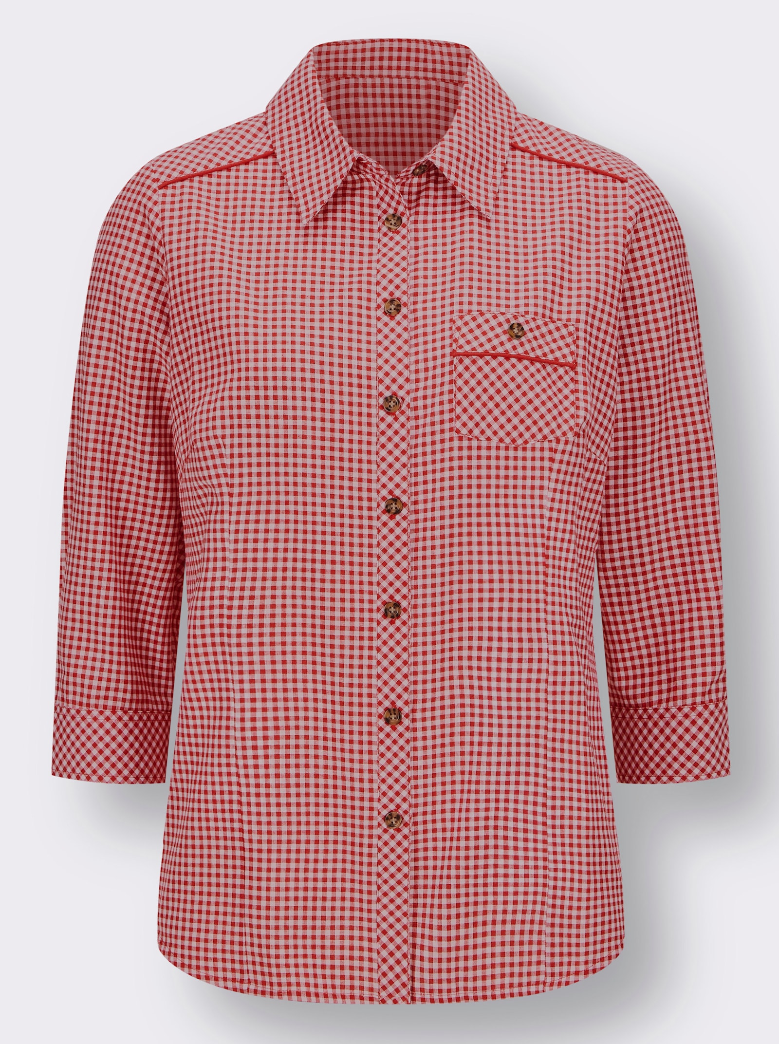 Kostkovaná halenka z čisté bavlny - červená-ecru-kostka