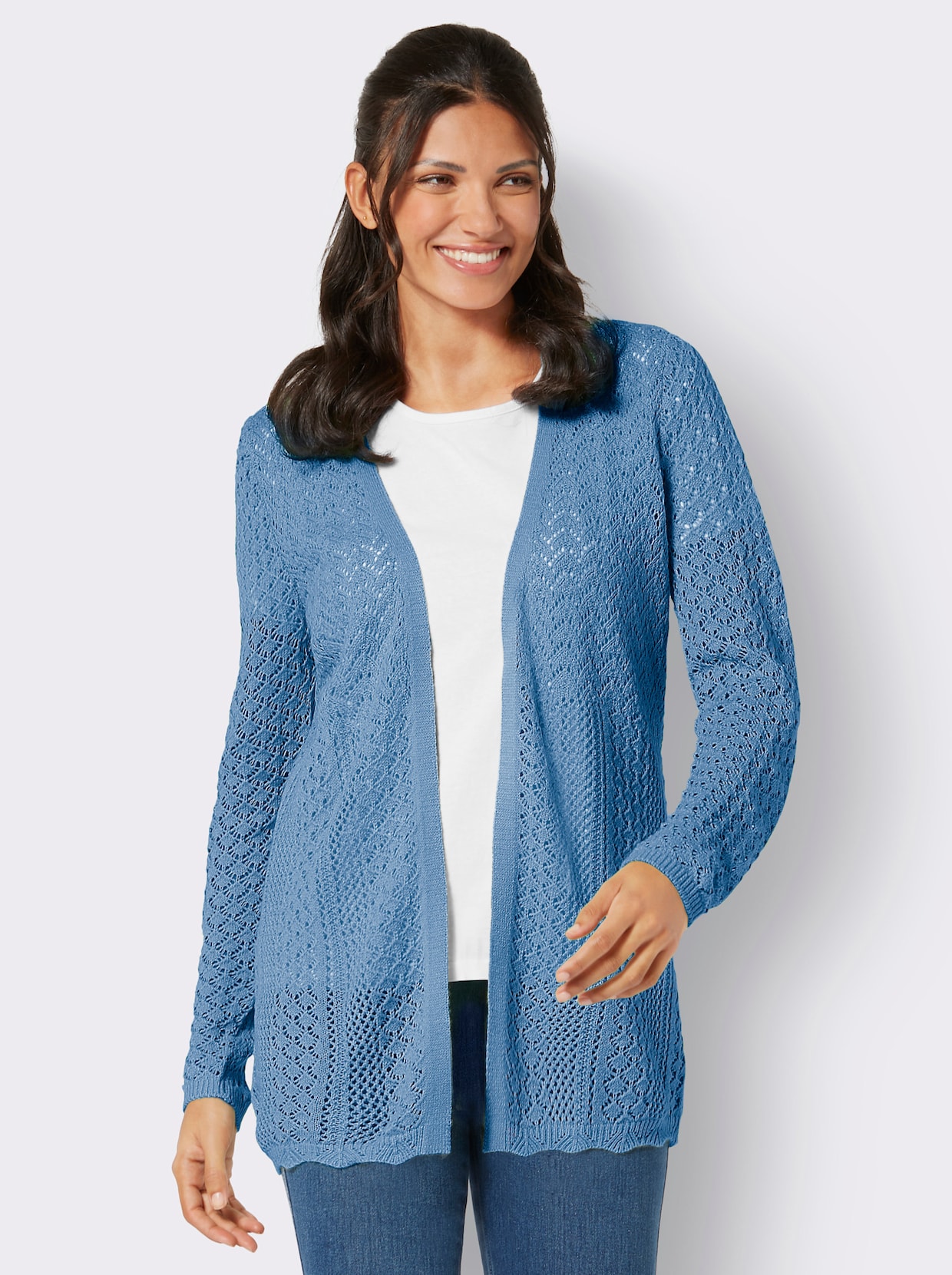 Longstrickjacke - himmelblau