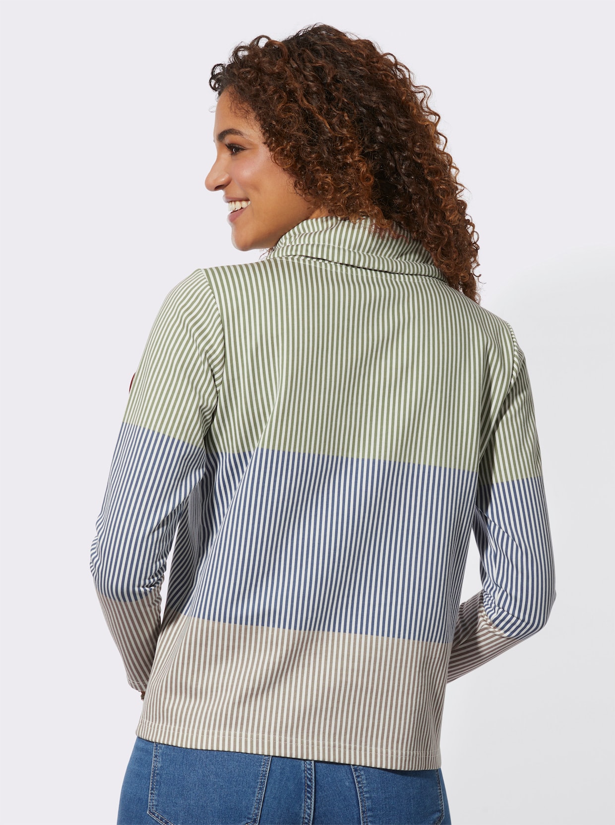 Lang sweatshirt - kaki/rookblauw gestreept