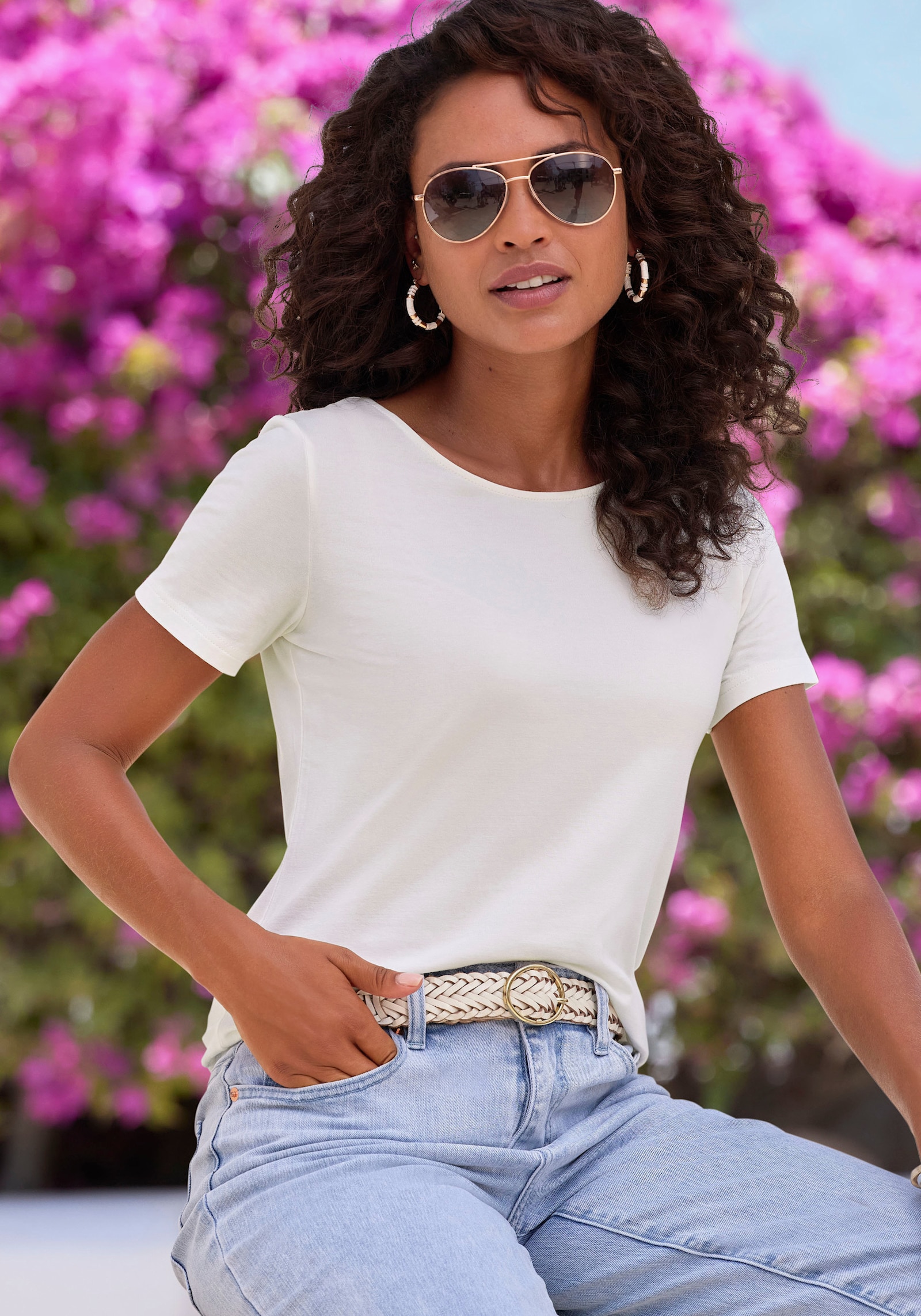 LASCANA T-Shirt - hellblau, creme