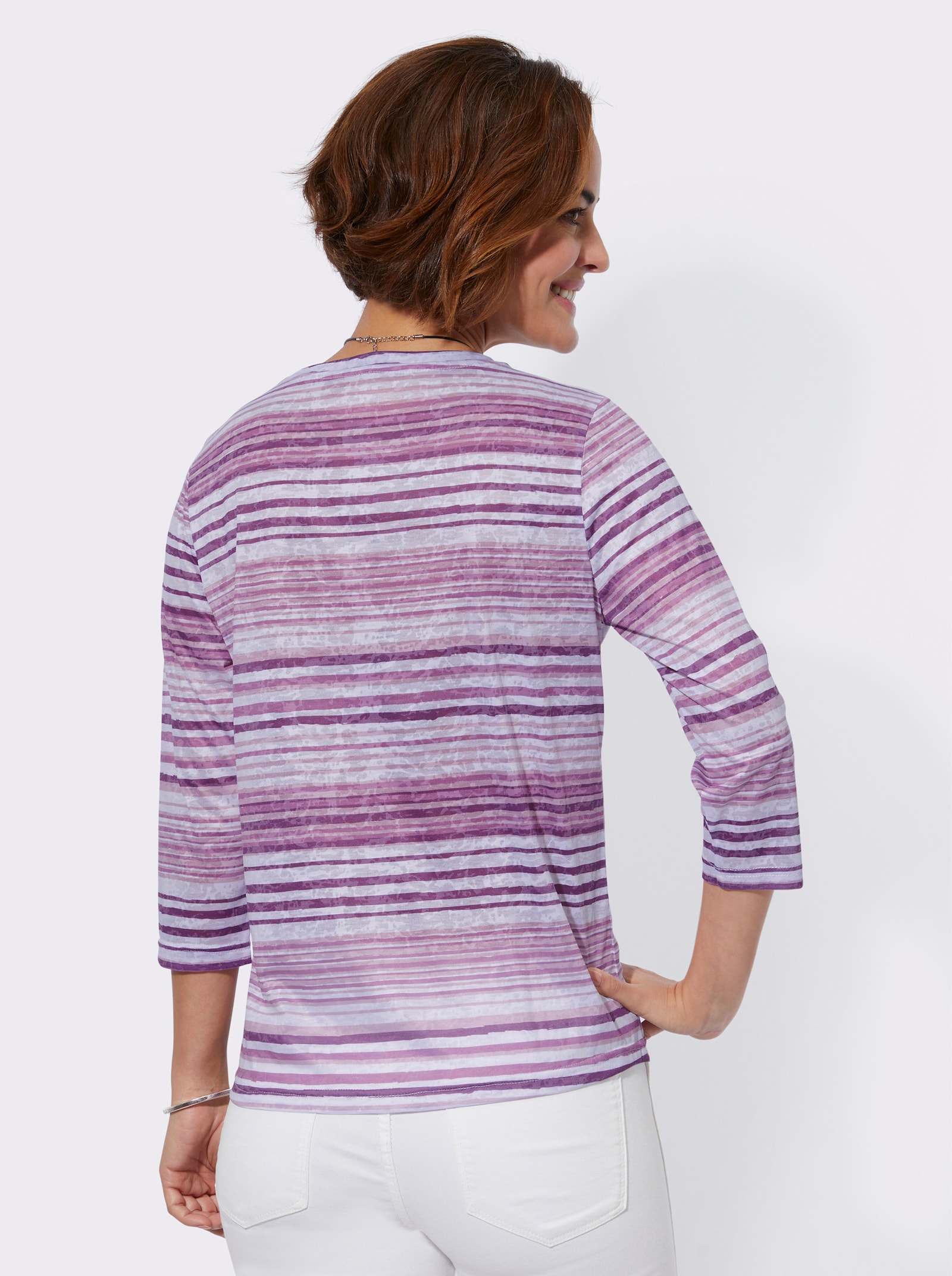 Ringelshirt mit leicht transparenten Partien - orchidee-ecru-bedruckt