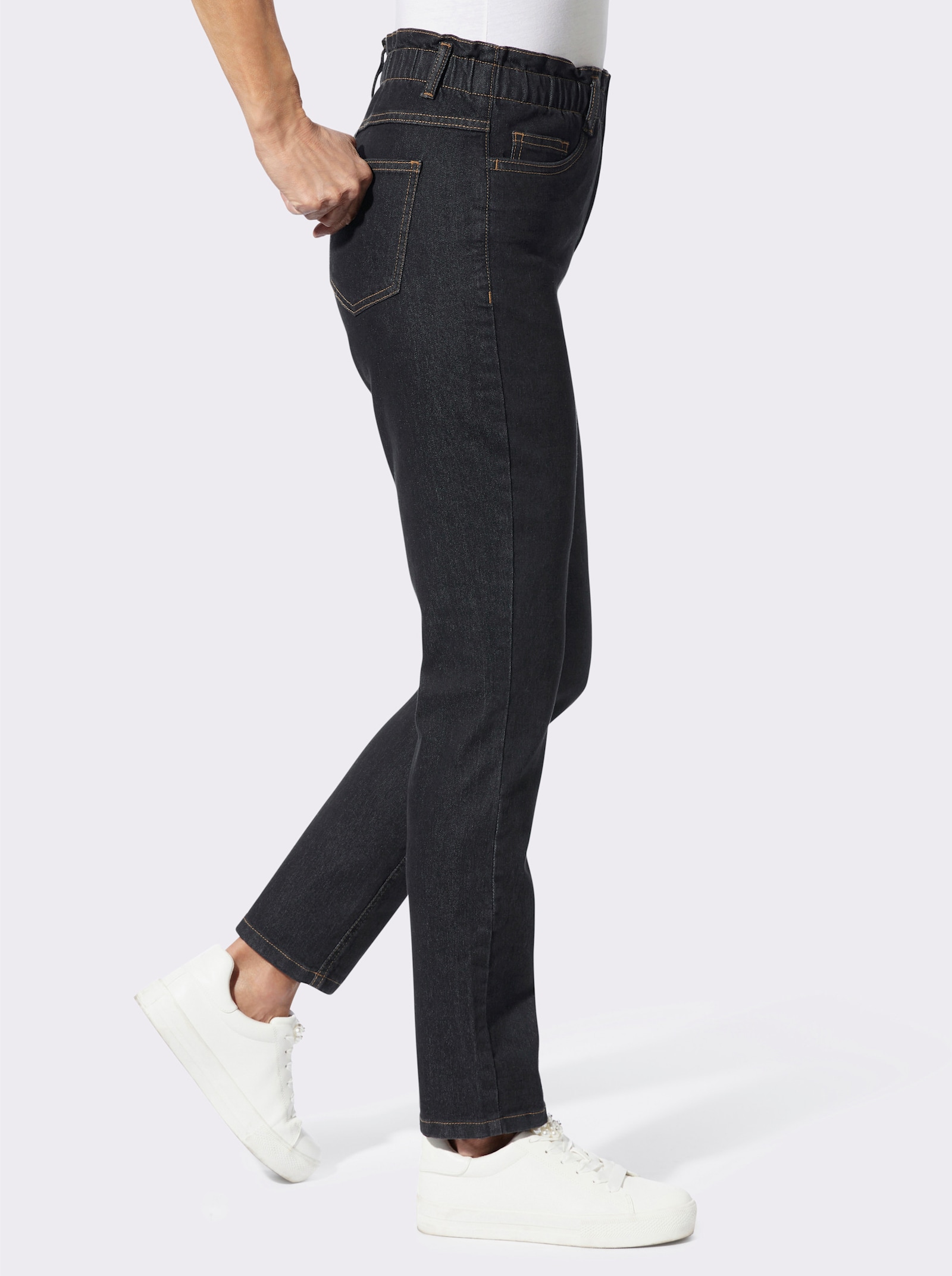 Jeans im Paperbag-Schnitt - black denim