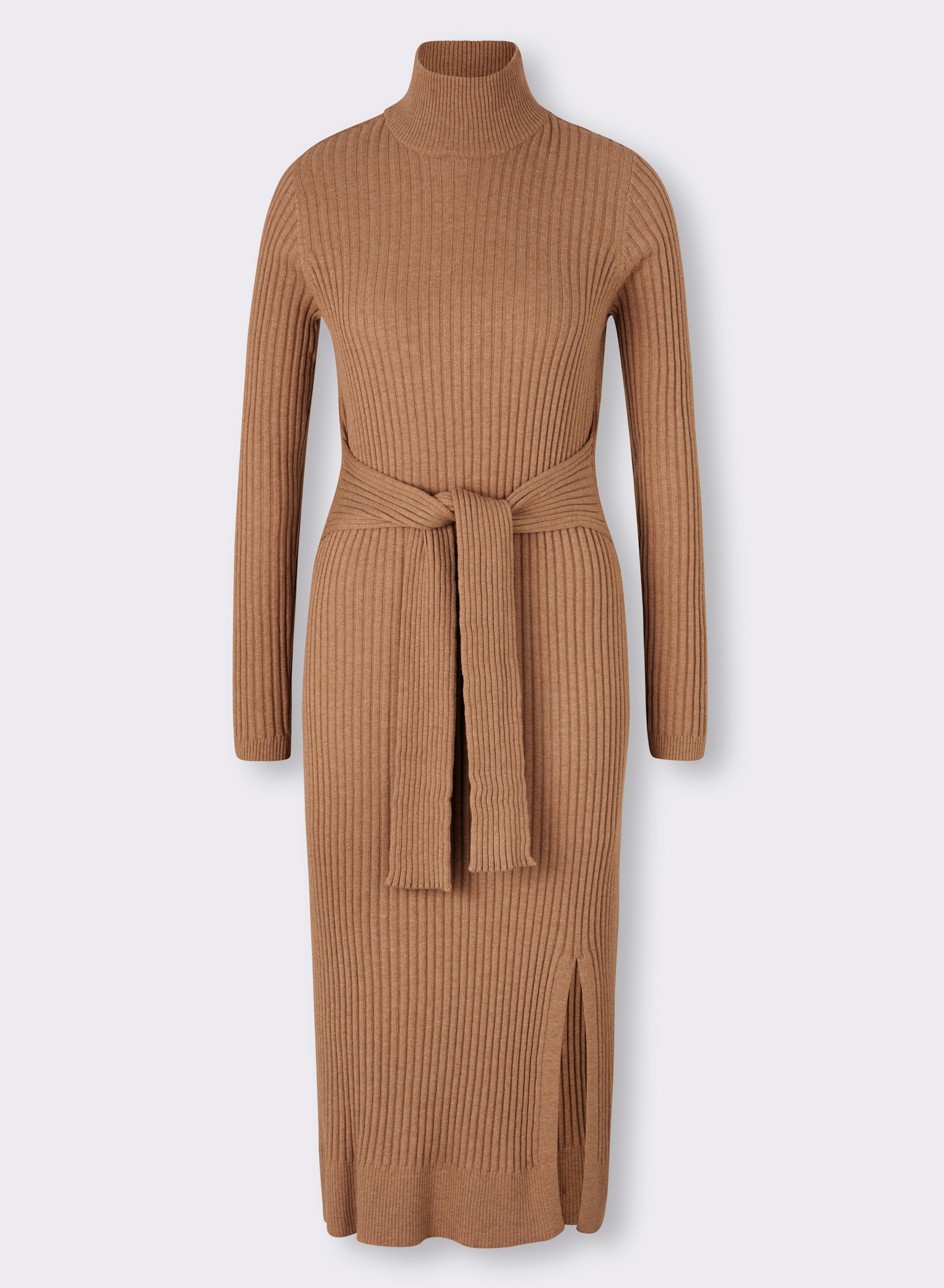 heine Strickkleid mit fixiertem Bindegürtel - camel-champagner-meliert