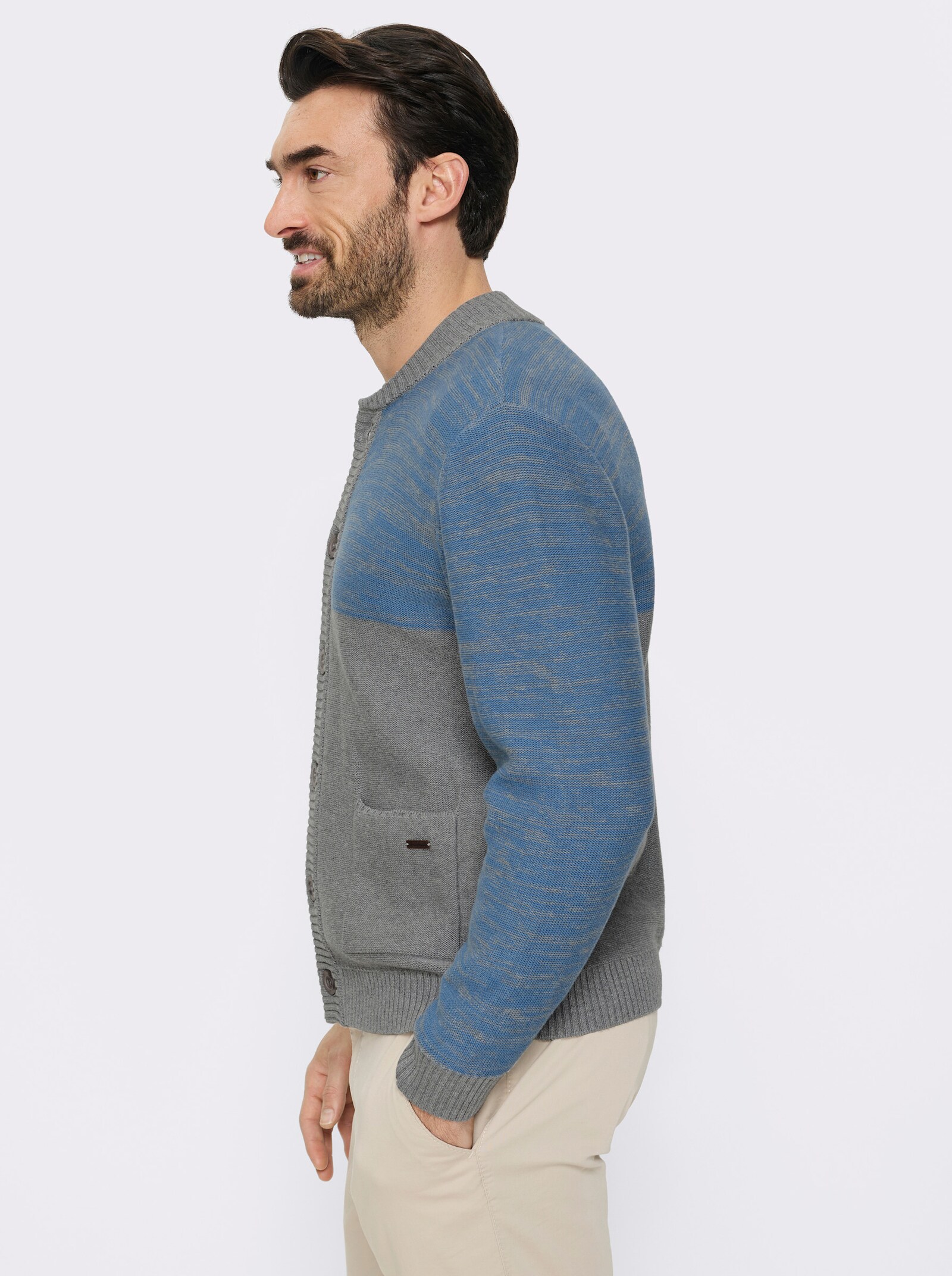 Marco Donati Strickjacke mit zweifarbigem Garn - grau-mittelblau-meliert