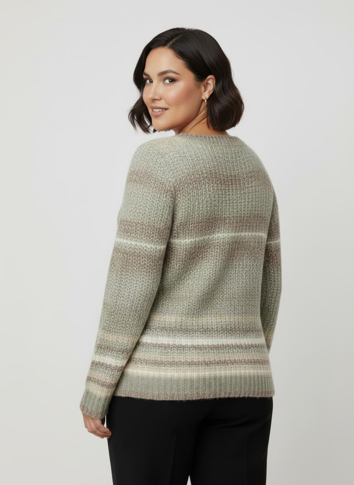 Langarm-Pullover im Grobstrick - taupe-jade-geringelt