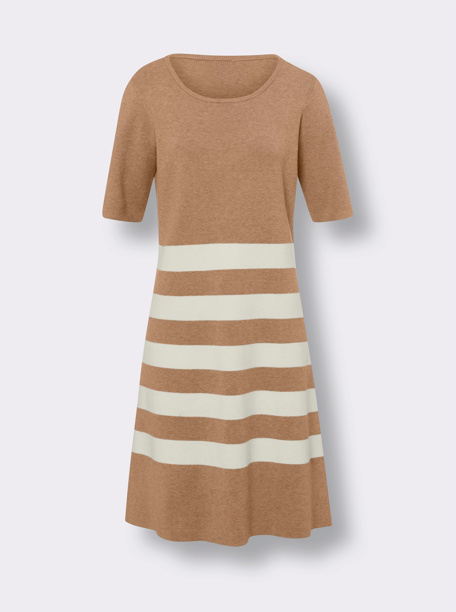 heine Gebreide jurk in A-lijn - camel/ecru gestreept