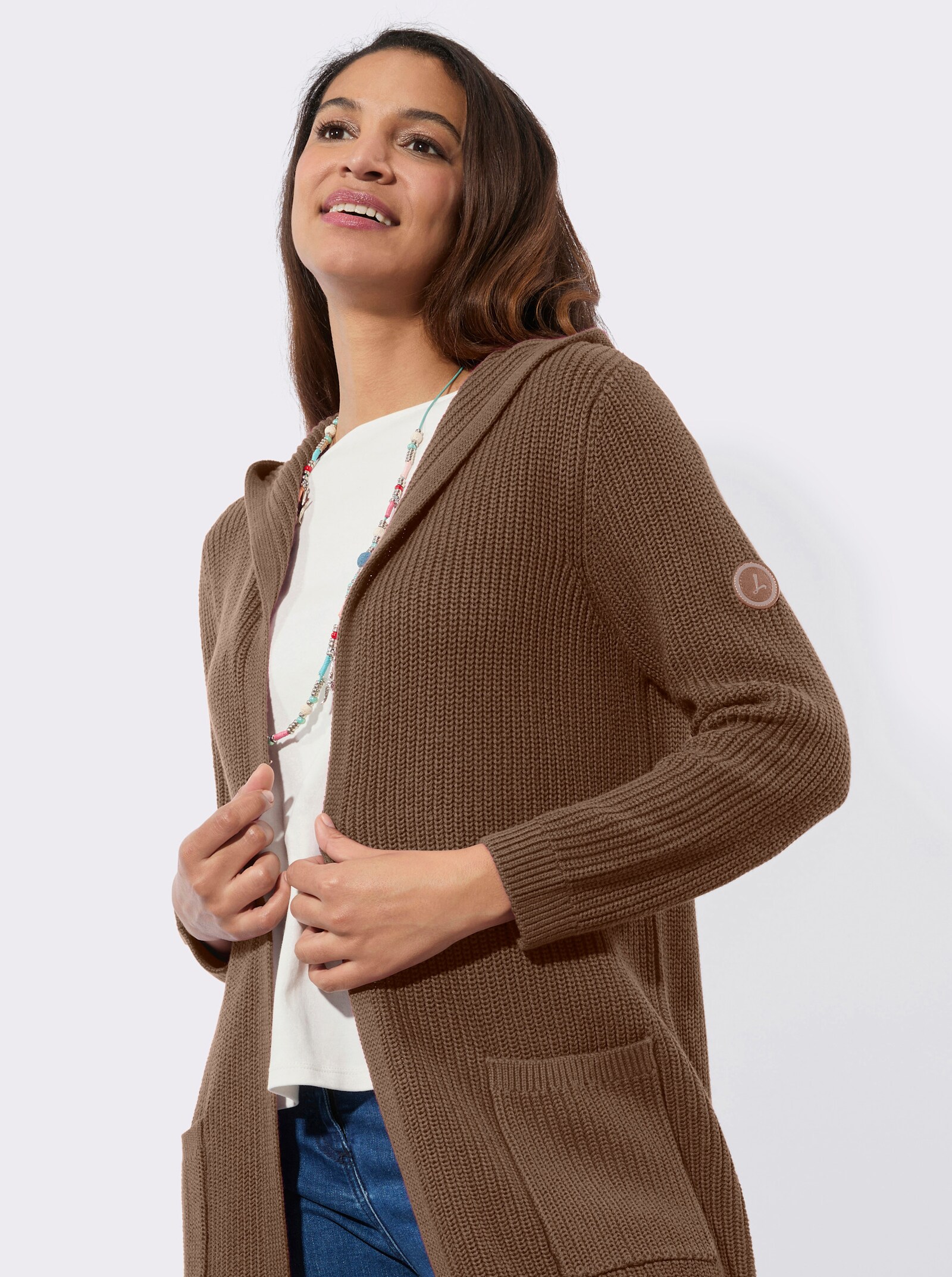 Strickmantel in offener Form - braun