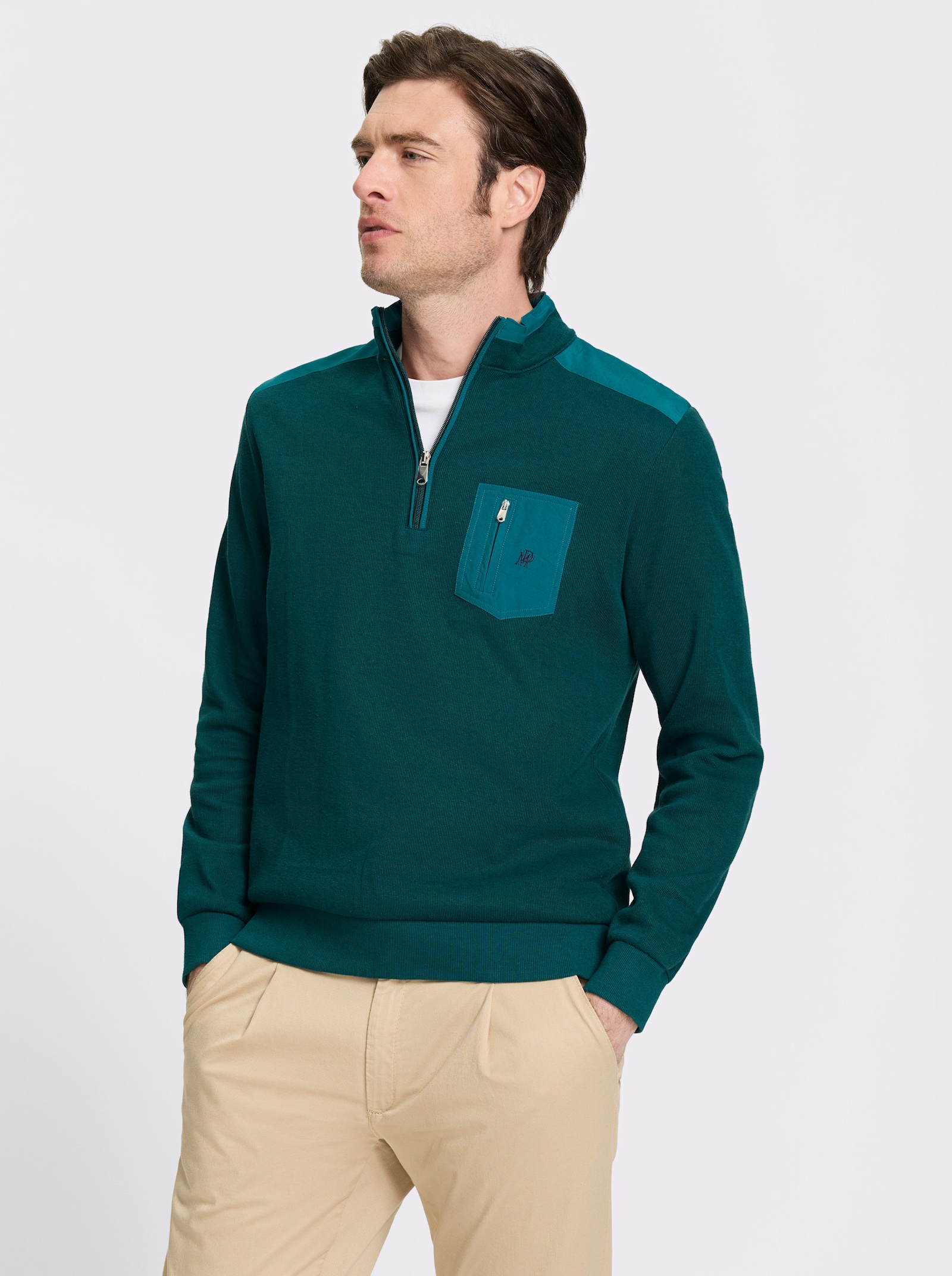 Marco Donati Sweatshirt mit grobem Ripp-Muster, Baumwolle - petrol