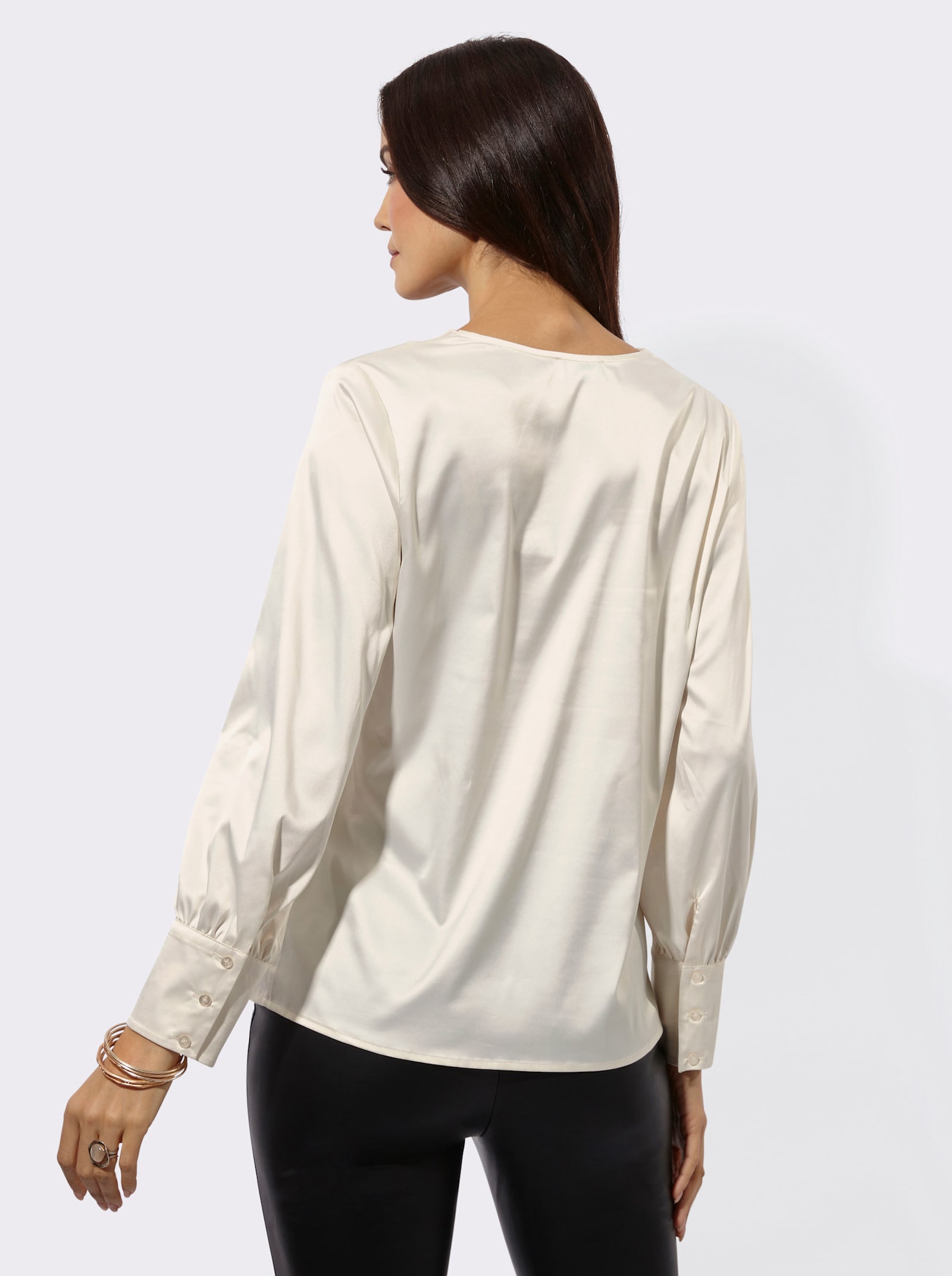 Satinbluse mit Spitze am Ausschnitt - champagner