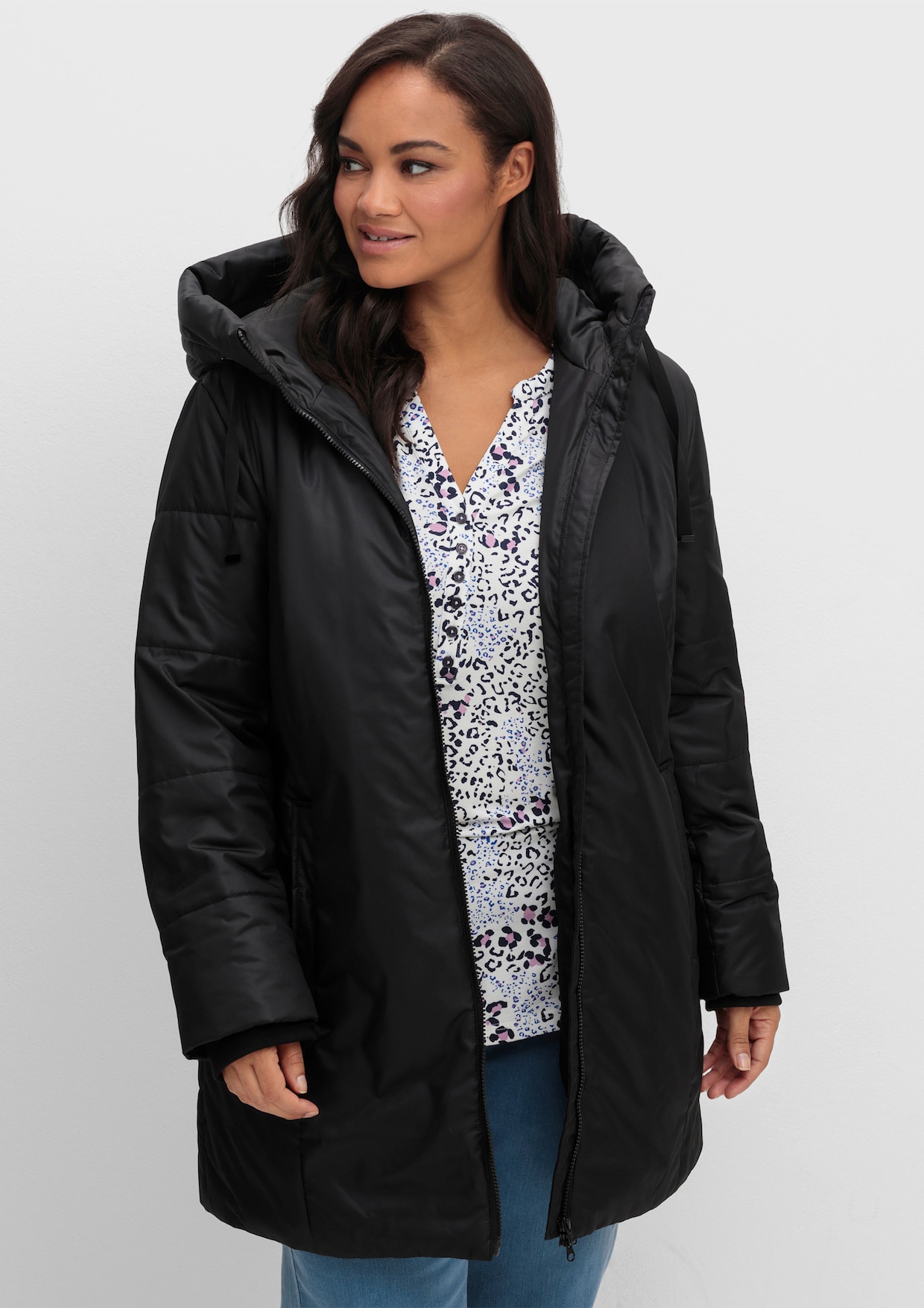 Stark wärmende Longjacke mit Steppmuster - schwarz