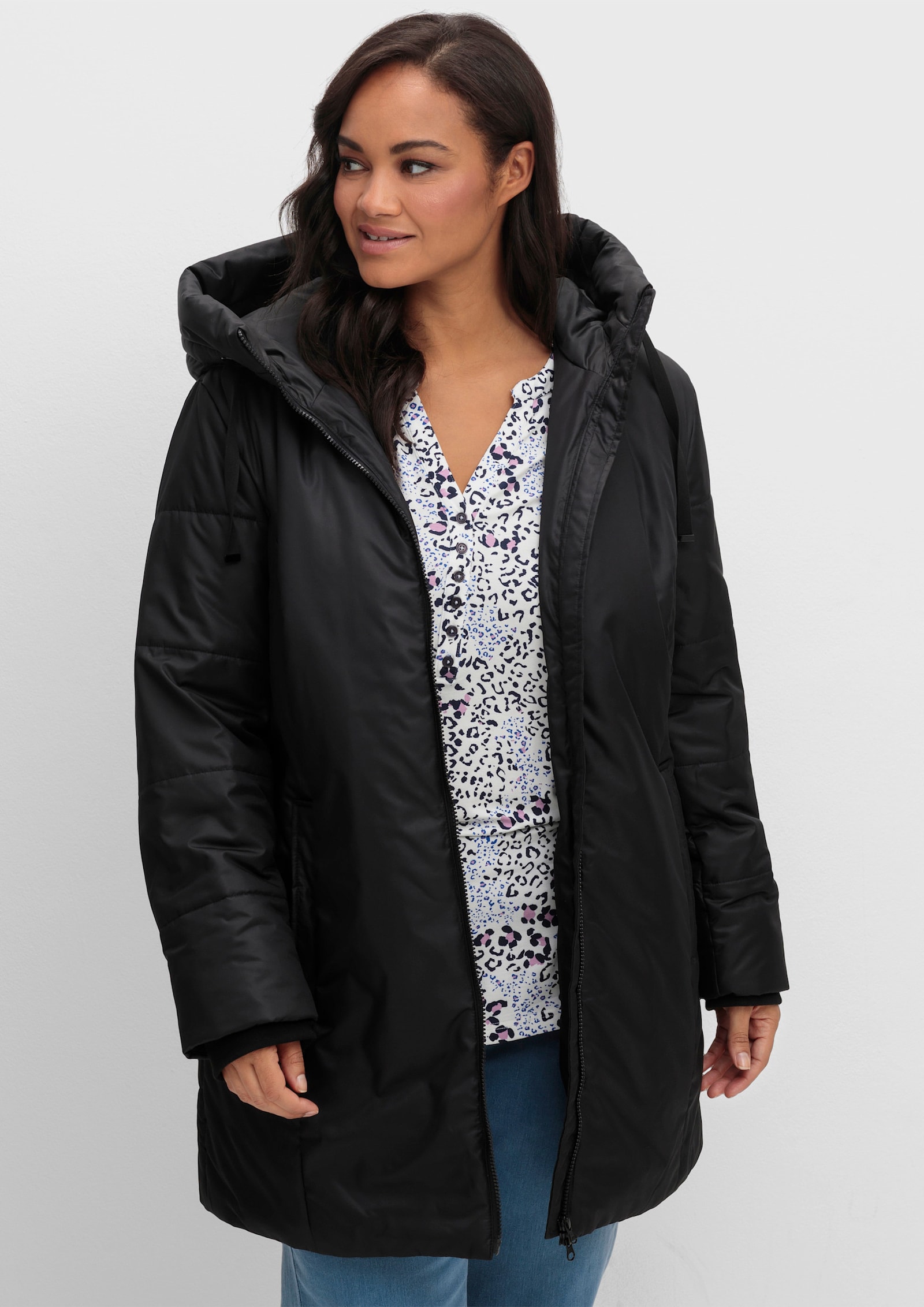 Stark wärmende Longjacke mit Steppmuster - schwarz