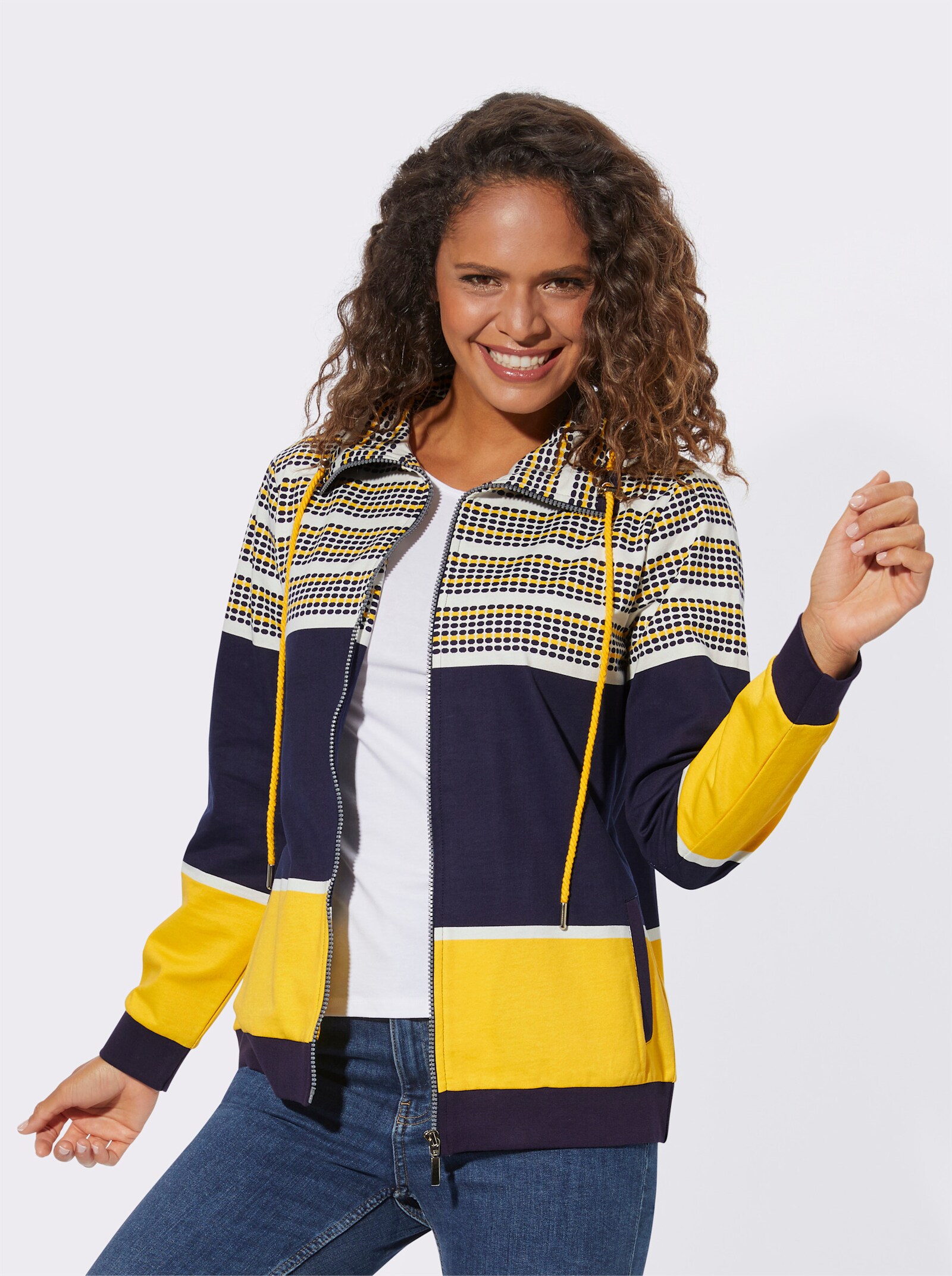 Sweatjacke im Muster-Mix - marine-sonnengelb
