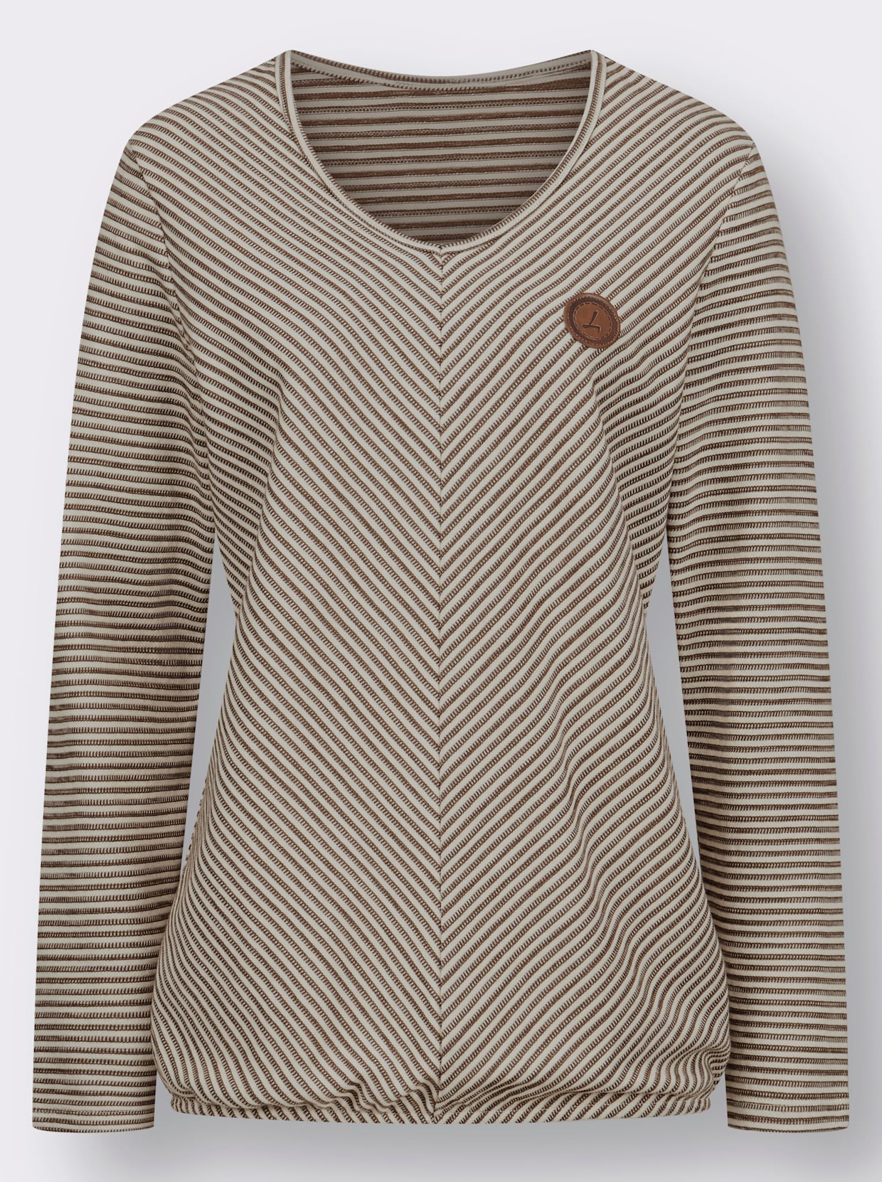Langarmshirt - braun-ecru-gemustert