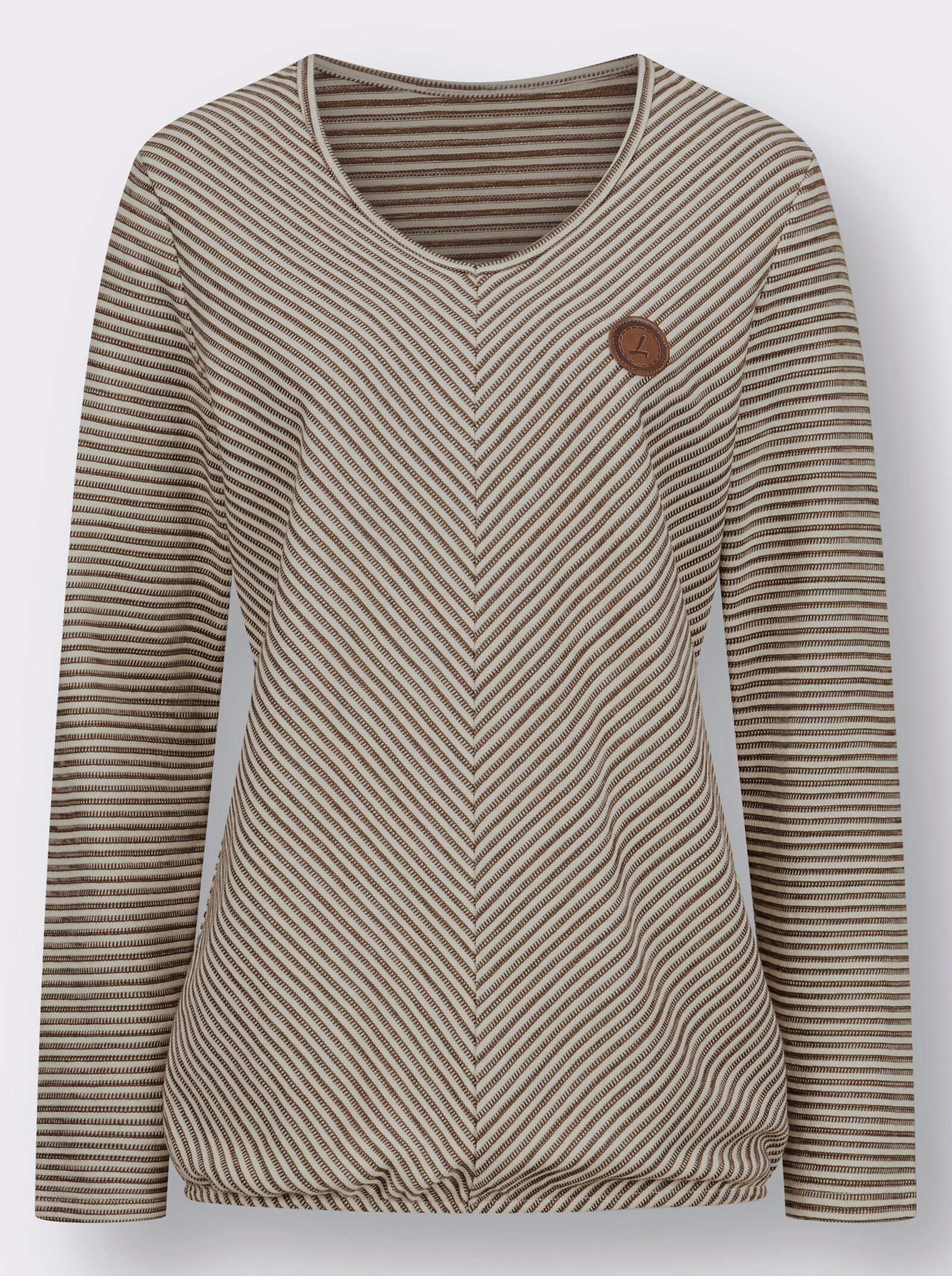 Langarmshirt mit elastischem Saum - braun-ecru-gemustert