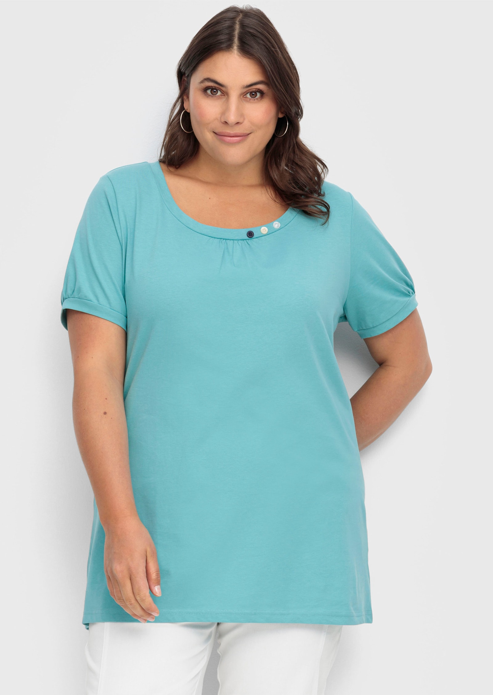 Longshirt mit gerafftem Ausschnitt - ozean