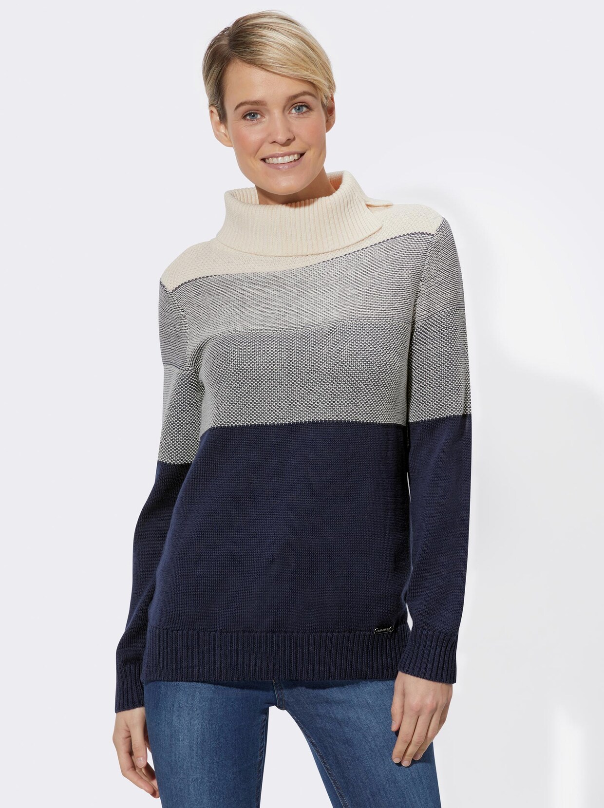 Rollkragenpullover - marine-gestreift