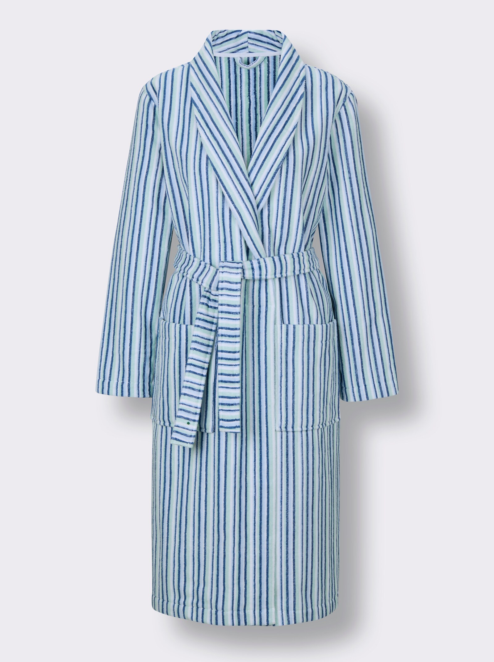 feel good Damenbademantel mit Längsstreifen - kalkmint-jeansblau-gestreift